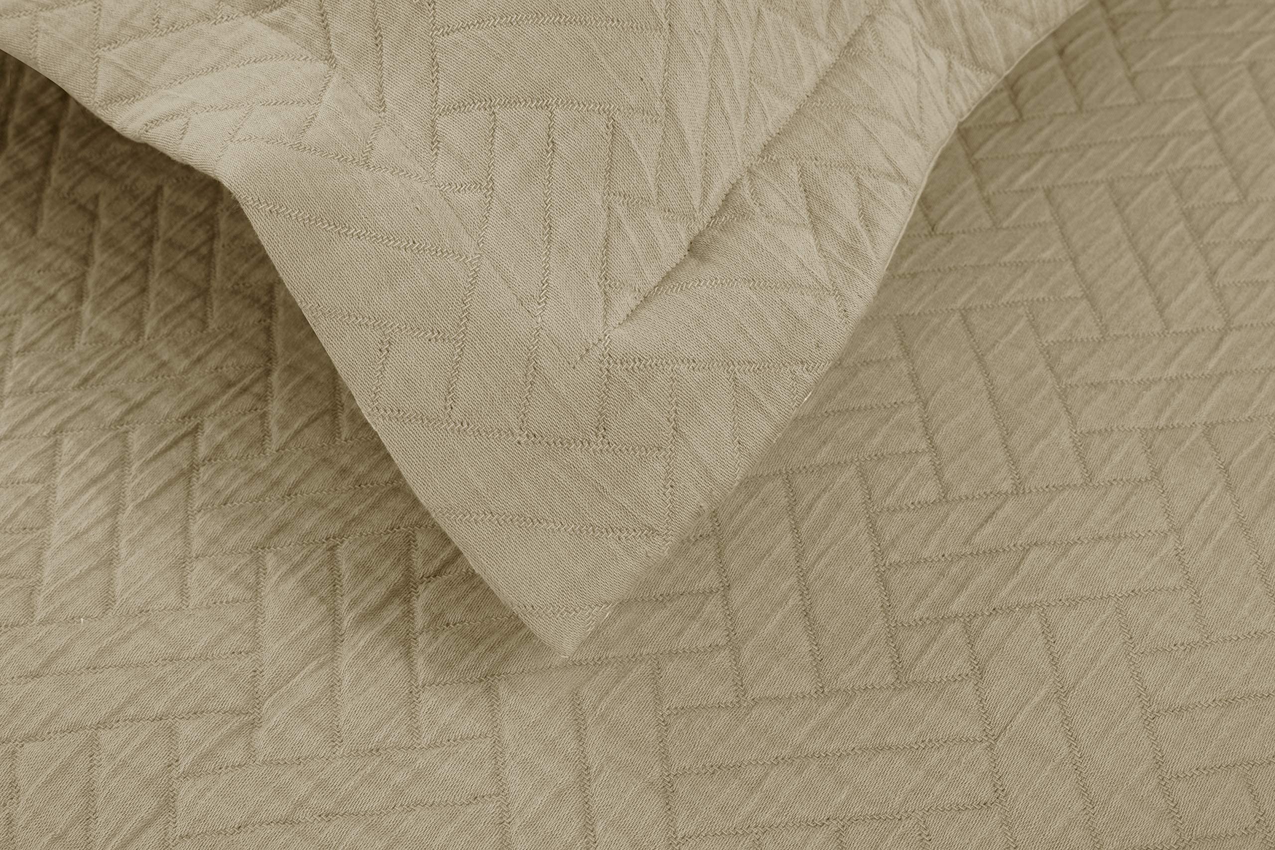 Threadmill Cotton King Pillow Shams Set of 2 | Luxury All-Season 100% Cotton Pillow Covers | Criss Cross Lightweight, Soft, Cozy Decorative Bed Pillow Shams | Beige