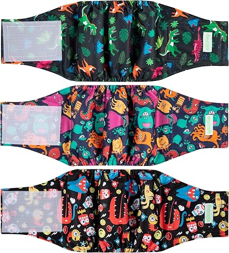 Miniatura 7 de wegreeco - Pañales lavables para perros machos, estampado elegante, bandas envolventes para vientre, paquete de 3