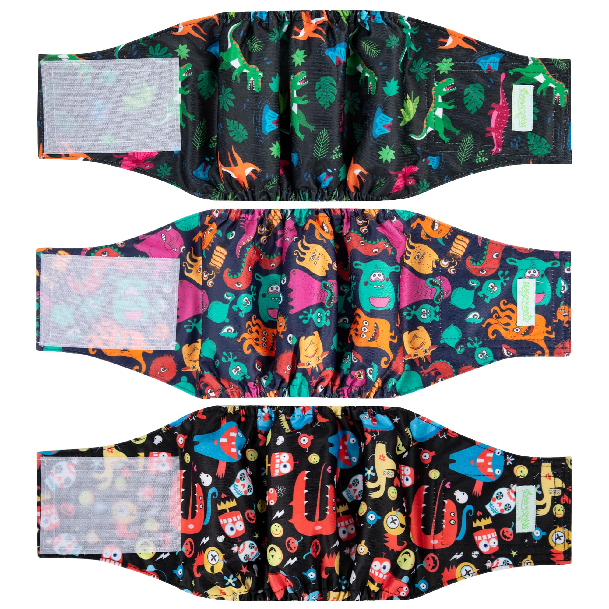 wegreeco Washable Male Dog Belly Band (Stylish Pattern)- Pack of 3 - Male Dog Belly Wrap, Dog Diapers Male (Childlike Creatures, X-Large)