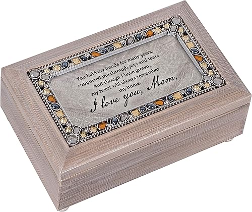 Cottage Garden Caja de música pequeña con texto en inglés "I Love You Mom You are Amazing Brushed Pewter Jewelry Plays You Light Up My Life"