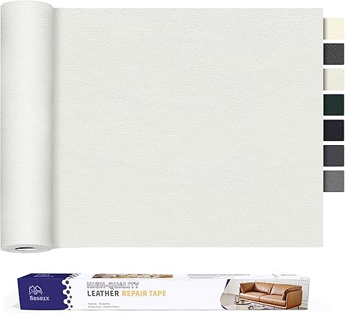 Besezx Parche de reparación de cuero blanco autoadhesivo de 30 x 16 pulgadas, parches grandes de cuero blanco para muebles, kit de reparación de