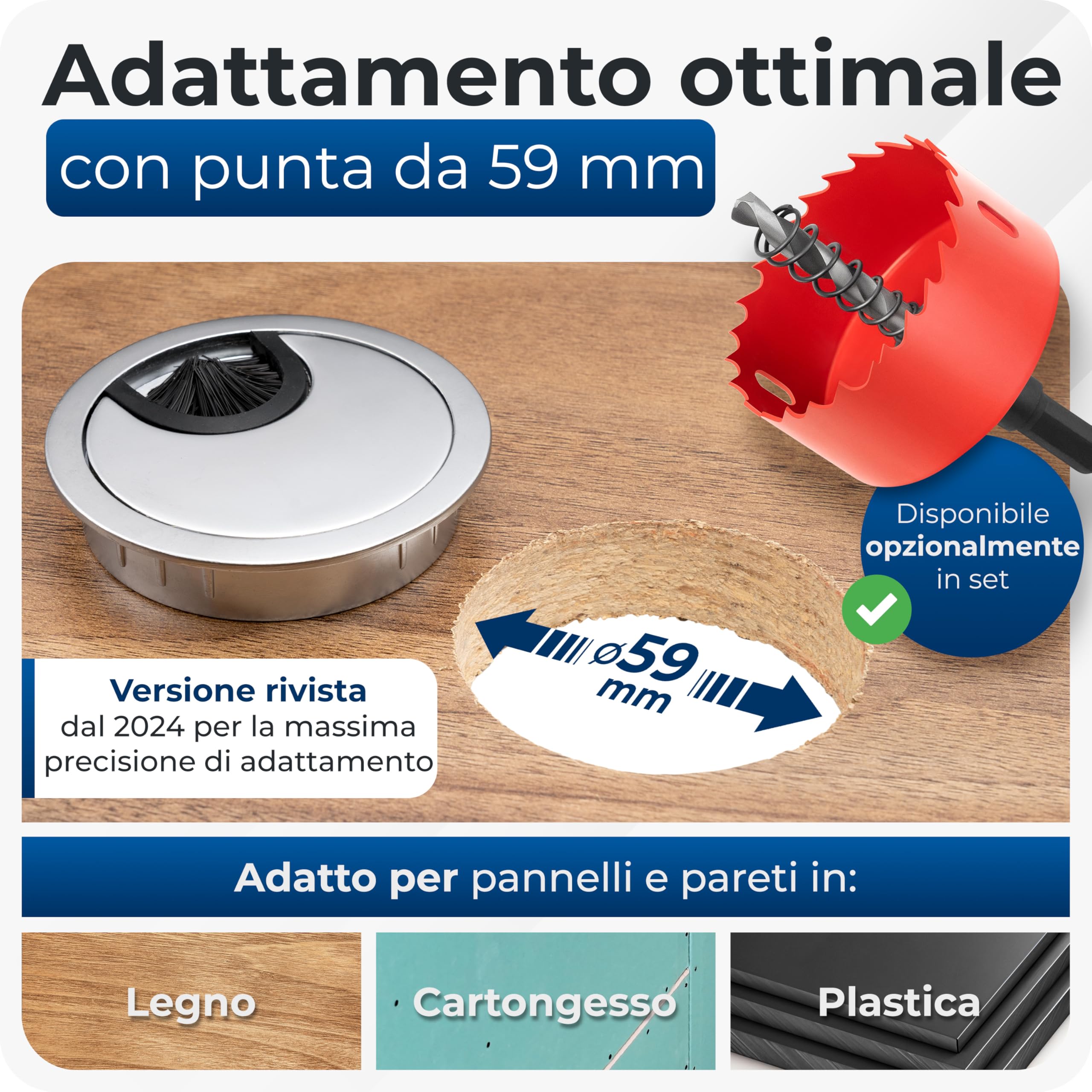 Amig - Tappo Passacavi Circolare | 60 x 20 mm