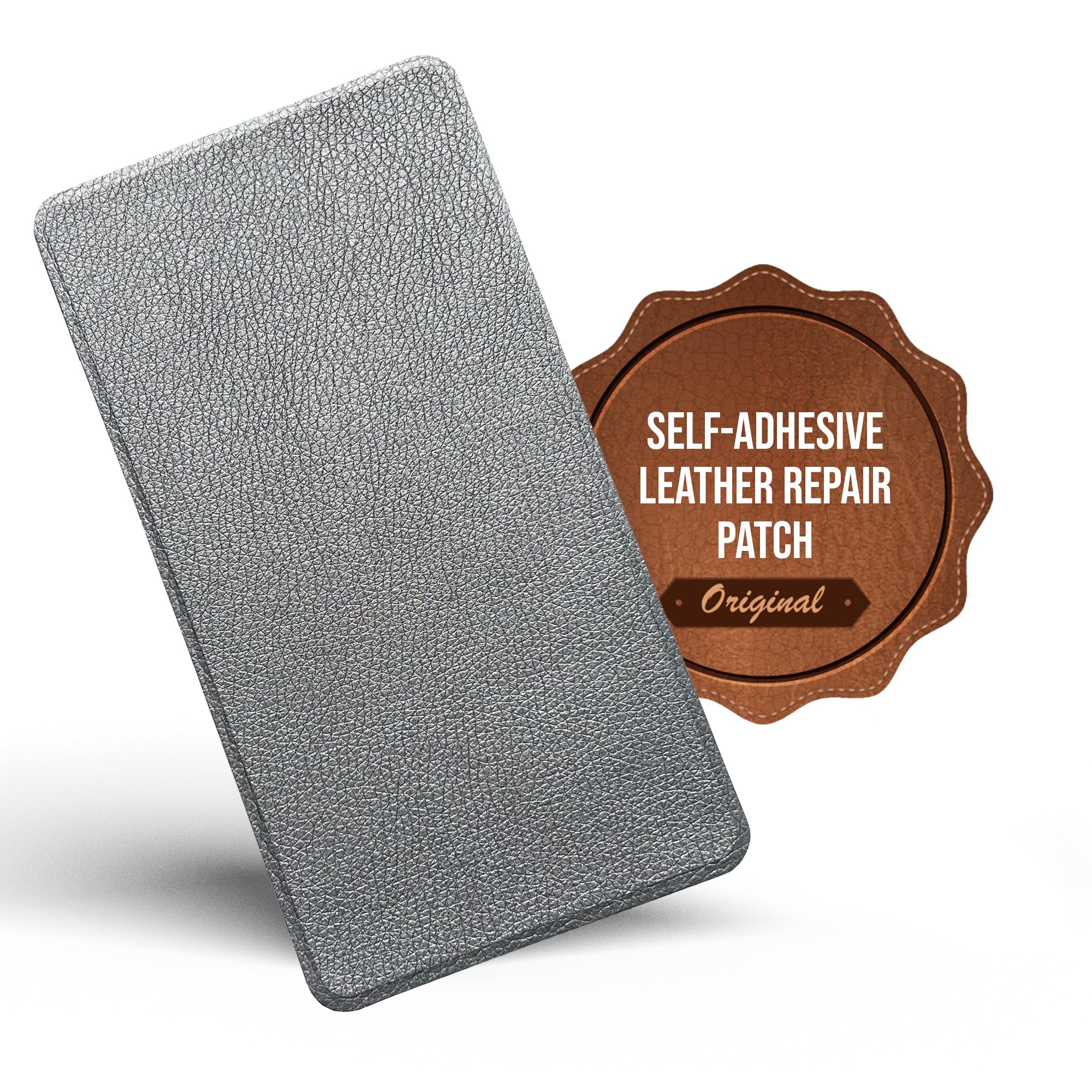 Premium Self Adhesive Leather Patch for Sofa, Car Seat – Silver 20×10cm