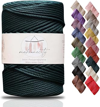 Makromecity, Premium Polyester Macrame Cord 3mm x 131 Yards 394 feet 3mm Polypropylene Forest Green Macrame Cord Crochet Macrame Bag Cord Crafts for Wall Hangings, Bags, Underplate