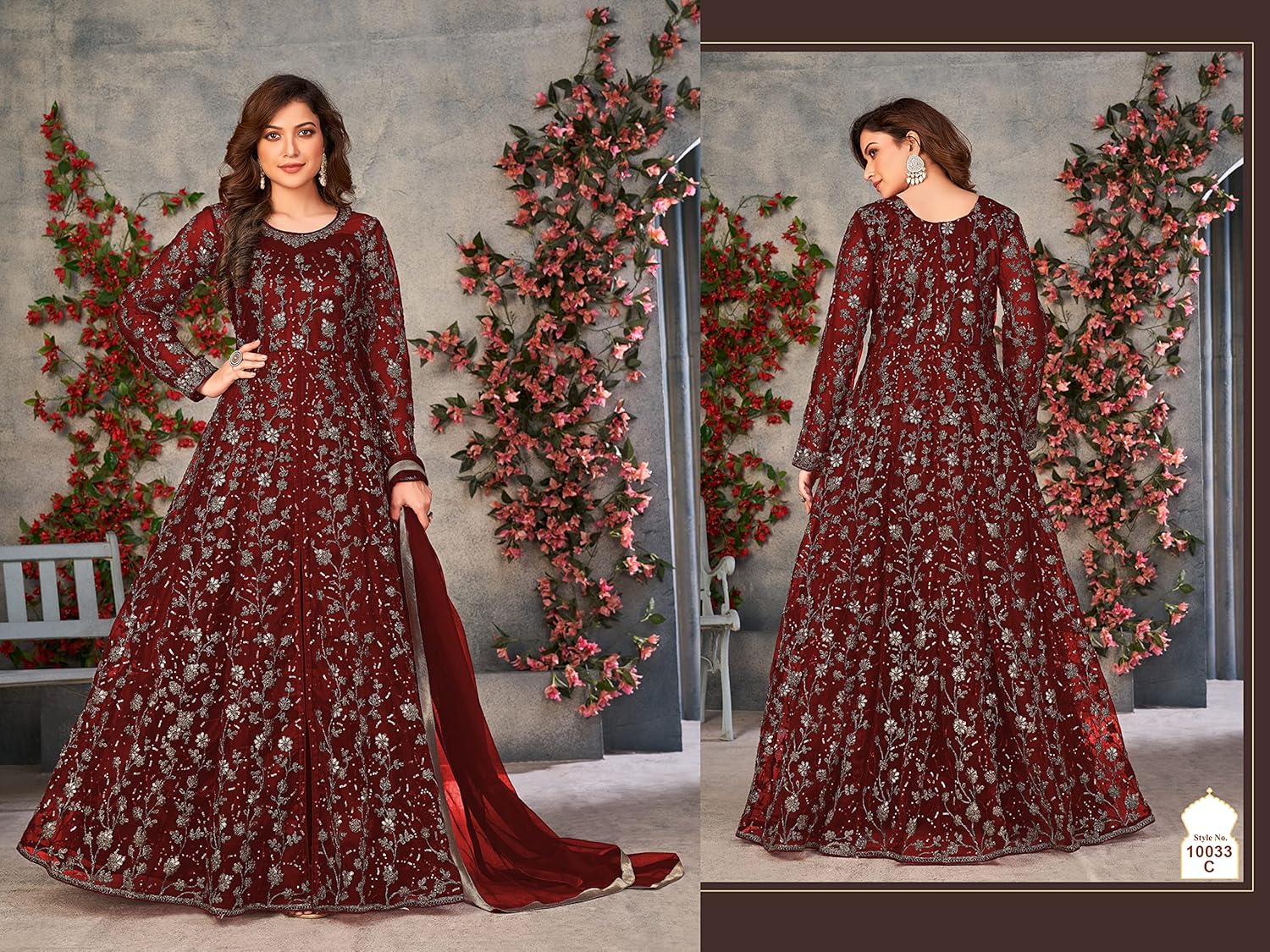 Indian tradition ready to wear heavy net embroidered gown type plus size salwar kameez suit for women (2522)