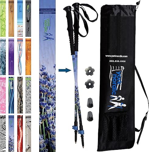Miniatura 13 de York Nordic Bastones de senderismo y senderismo – Puños de espuma con correa nórdica – Ligeros, ajustables e ideales para el equilibrio – 2 piezas