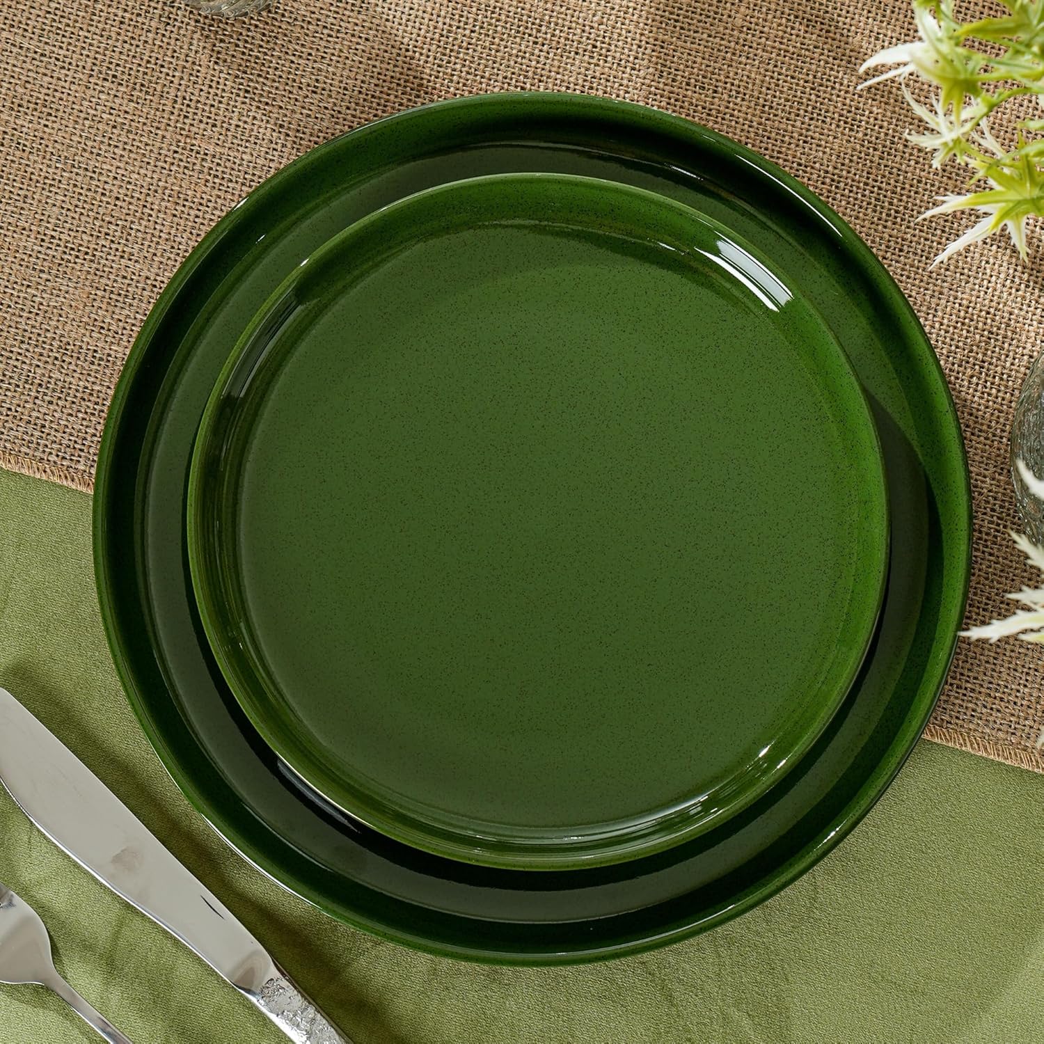 8 Inch Salad&Dessert Plates, Small Dinner Plates Sets for 4, Dishwasher & Microwave Safe, Ceramic Dinner Dishes for Cake, Fruits, Waffle, Pasta, Salad, Elegant Green