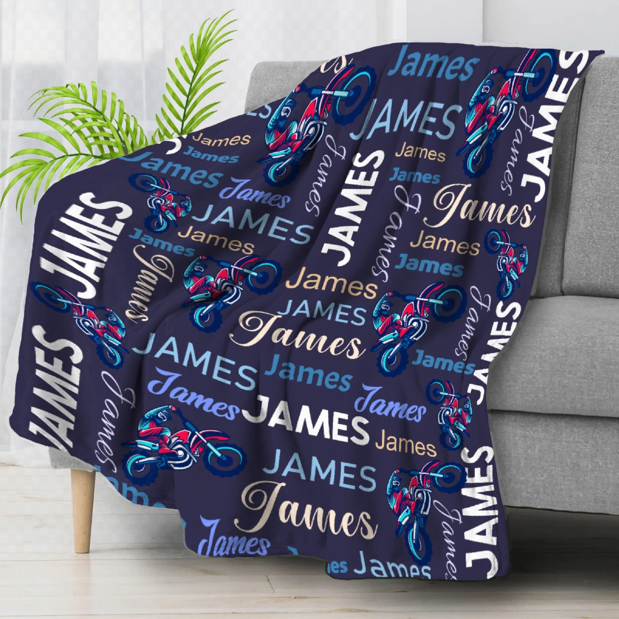 Personalized Motorcycle Dirt Bike Blanket Custom Motorcycle Blanket