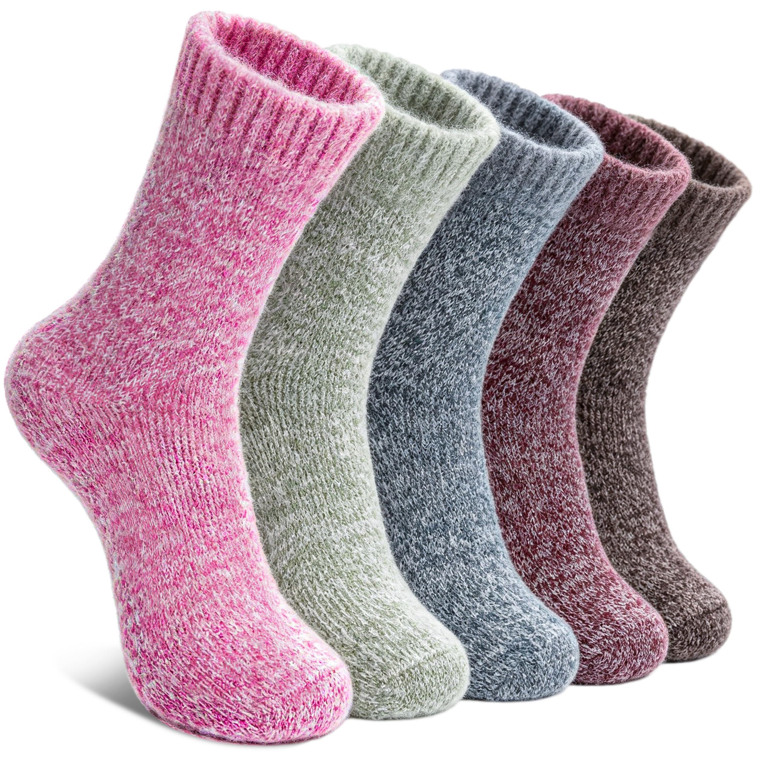 Womens 5 Pairs Soft Thick Comfort Casual Cotton Warm Wool Crew Winter Socks (5 Pack Solid color F)