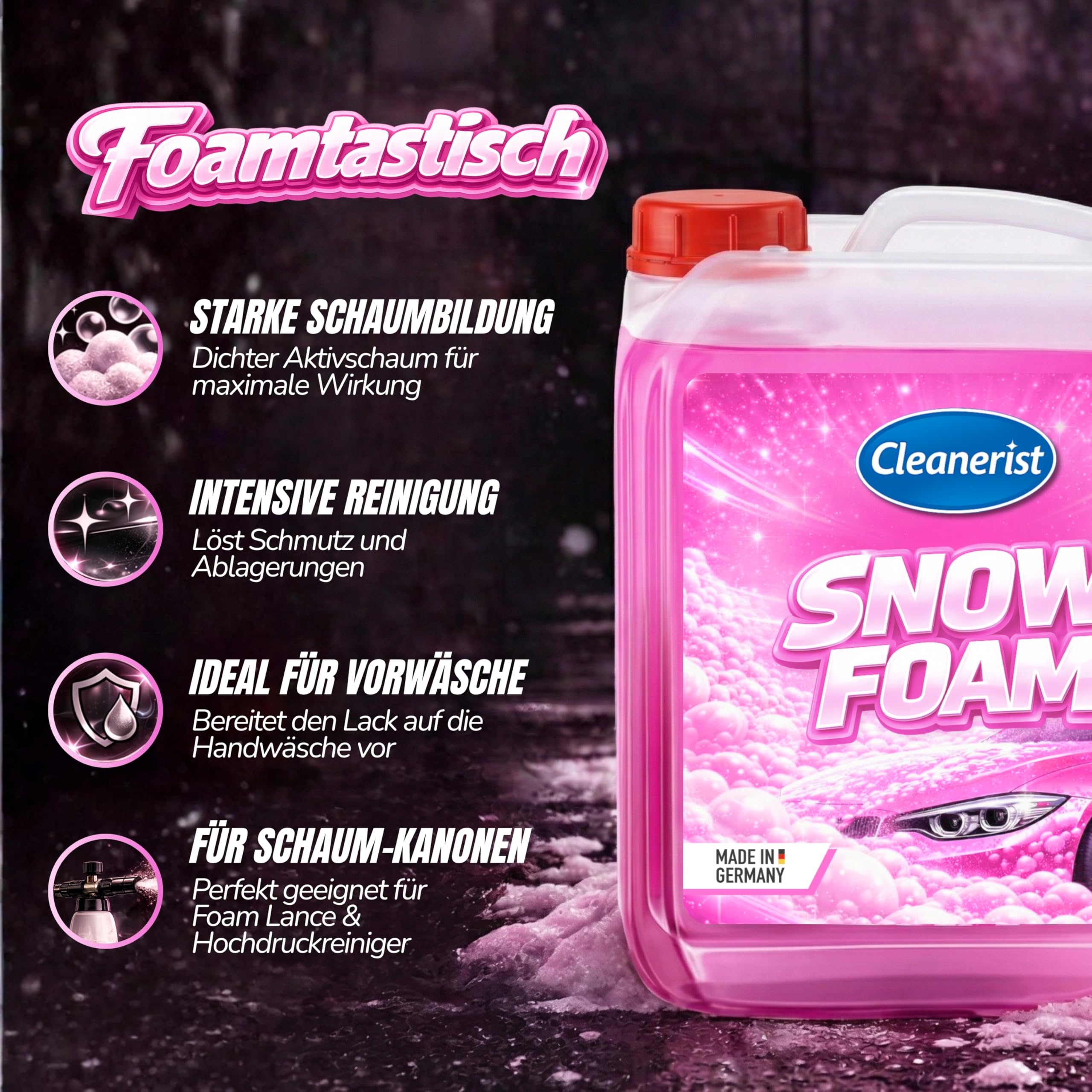 Snow Foam Pink 10L Konzentrat - Aktivschaum Autoshampoo Vorwäsche für Foamer & Schaumlanze - Citrus Reiniger