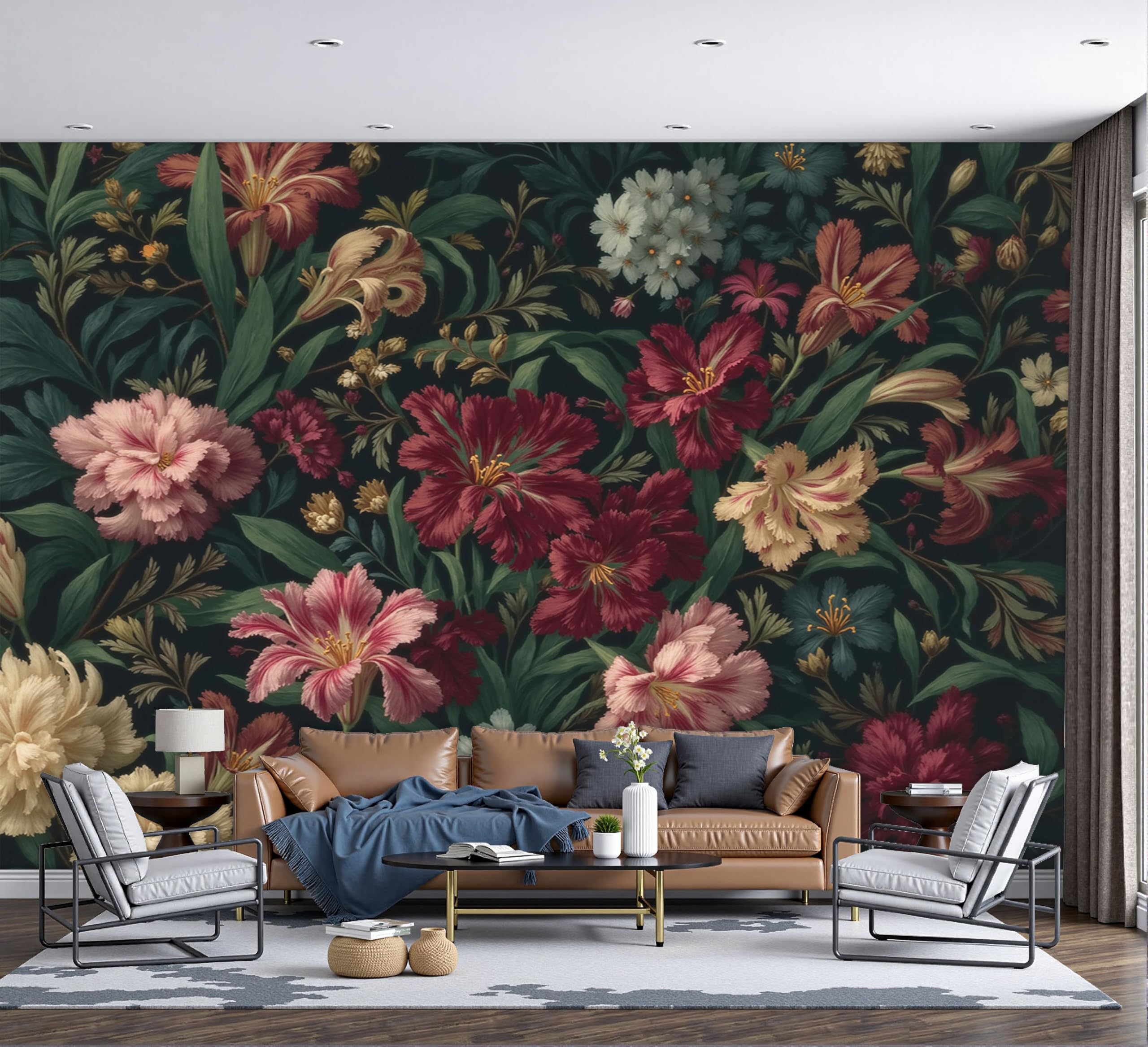 Papier peint panoramique fleurs vintage fresque murale soie salon 400x280cm