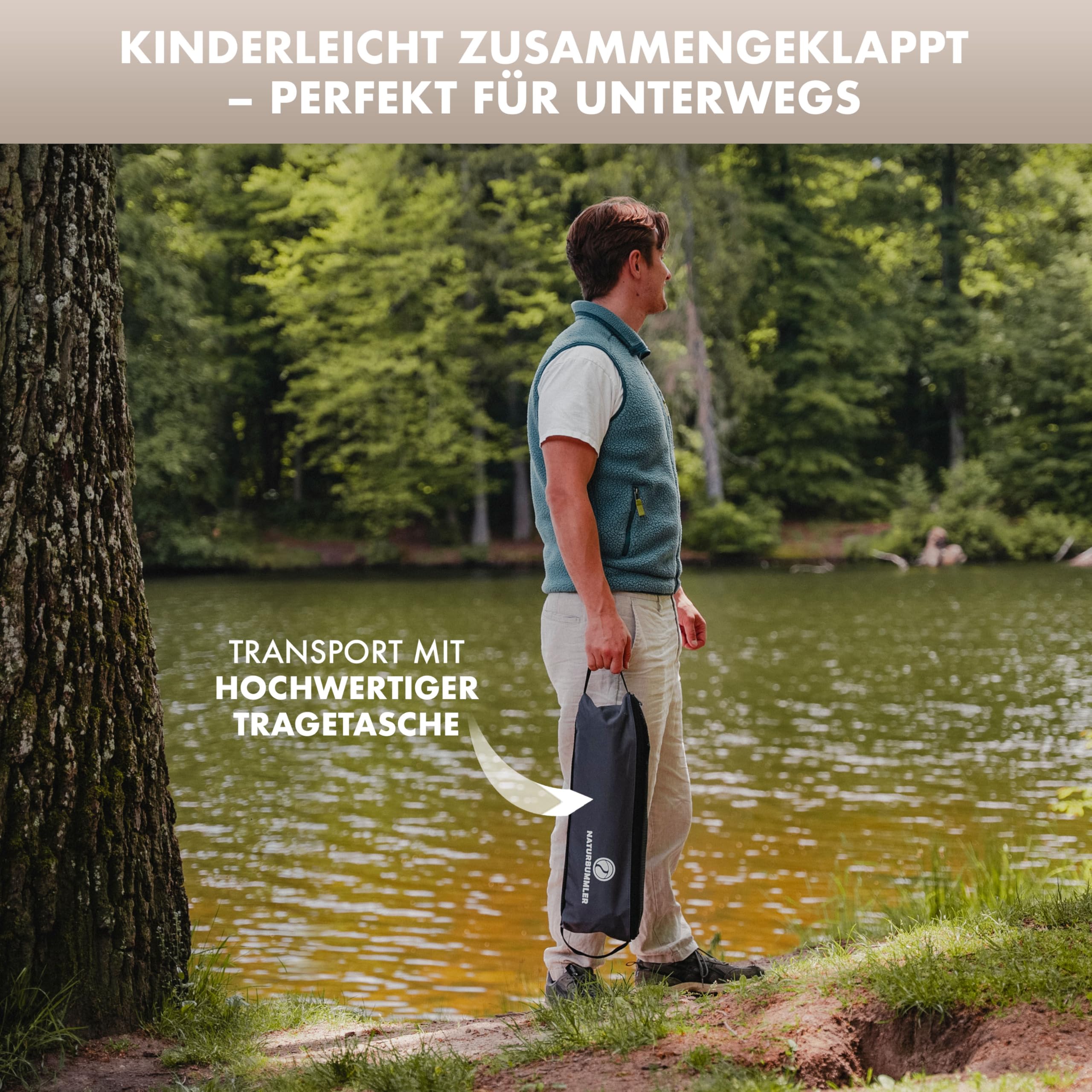 NATURBUMMLER Campingstuhl faltbar [Cloud Sit Light] – Ultraleicht (2,65 kg) & atmungsaktiv – inkl. Tragetasche – kompakter Klappstuhl 120 kg belastbar für Garten Angeln Outdoor (Grau)