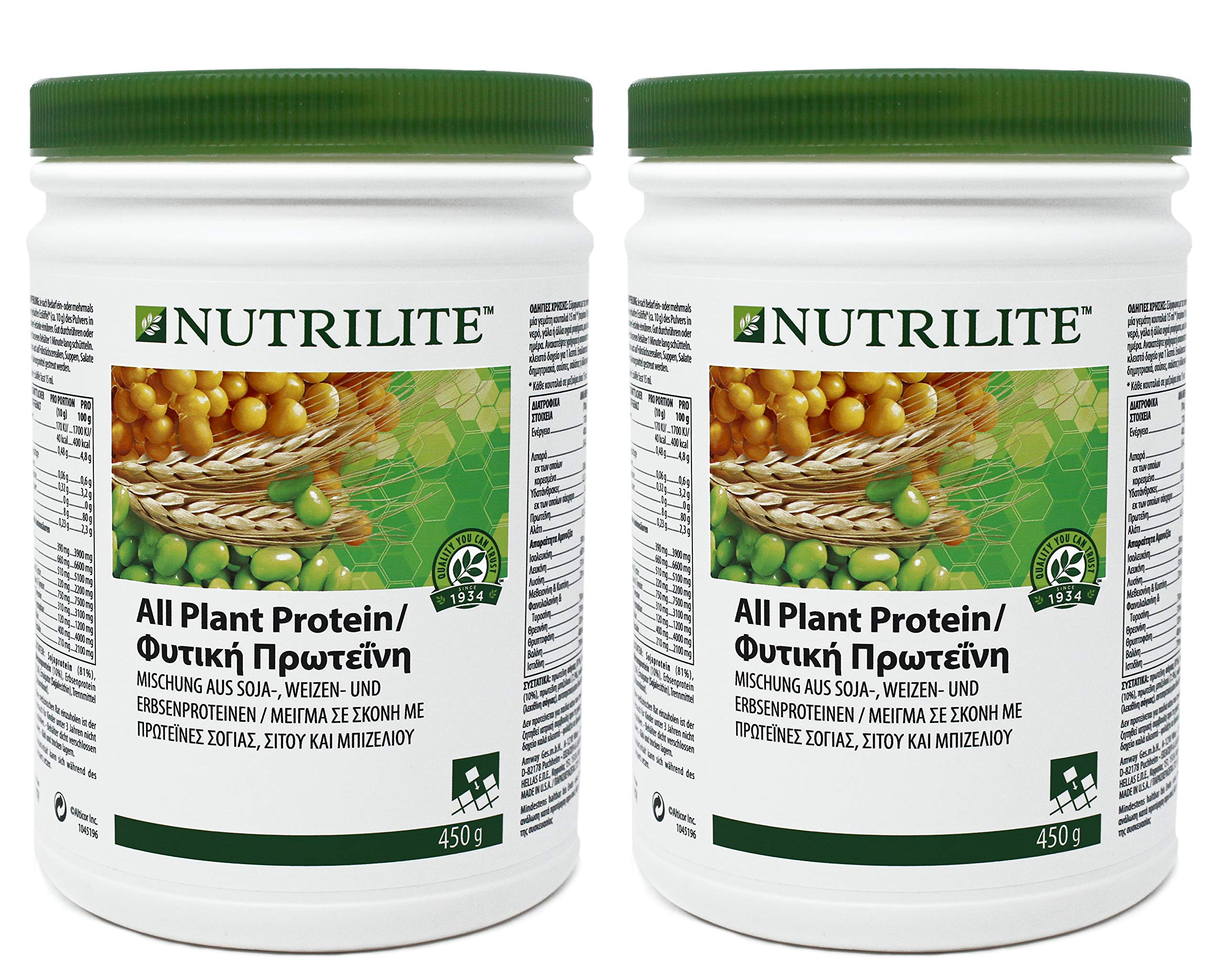 2 x All Plant Protein NUTRILITE - pflanzliches Protein aus Soja, Weizen  und Erbsen in Pulverform - 2 x 450 g - Amway - (Art.-Nr.: 110415) :  Amazon.de: Drogerie & Krperpflege