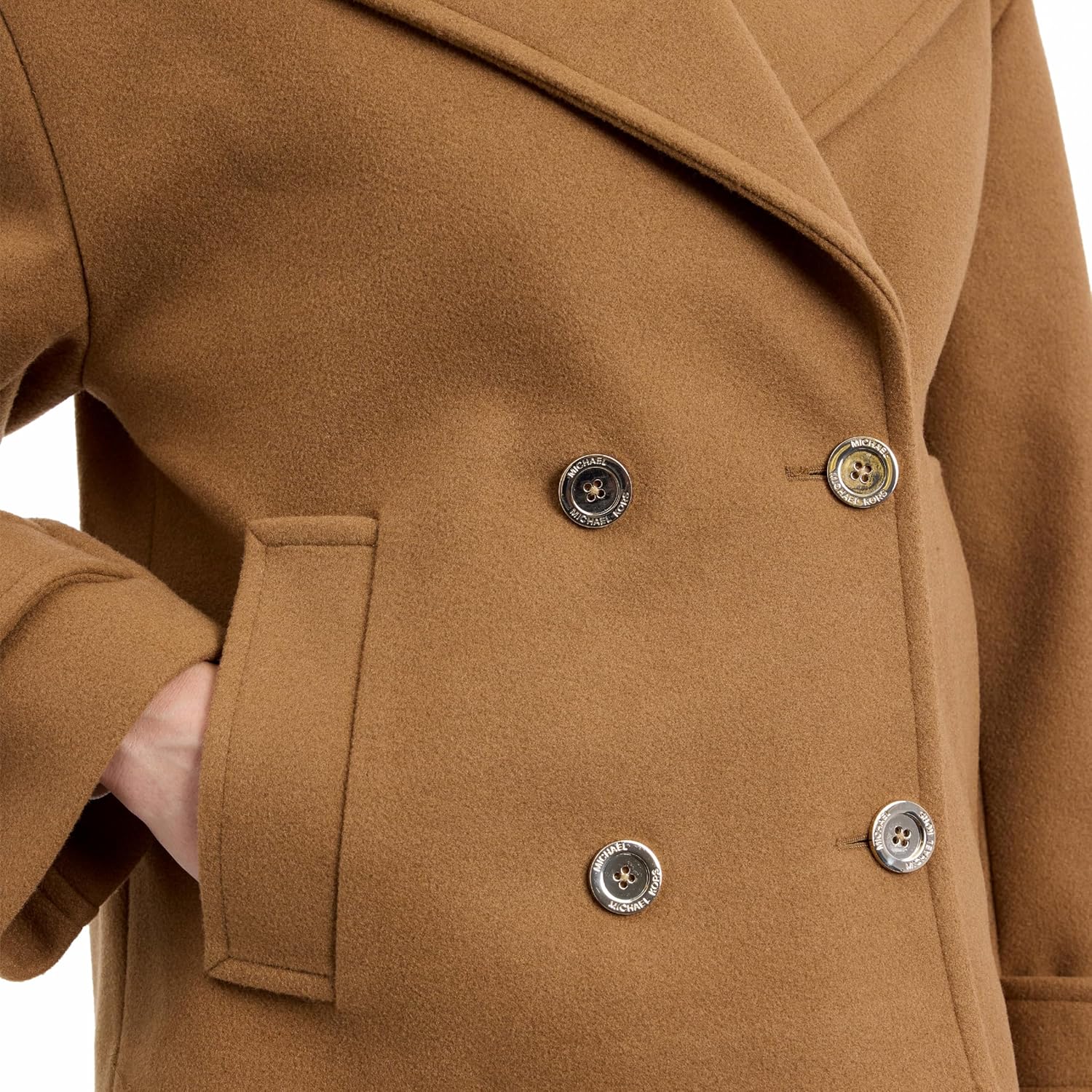 Michael Kors womens Double Button Short Peacoat With Faux Wool, Stylish Wool Coat for Women, Belted Wrap Design - Image 3