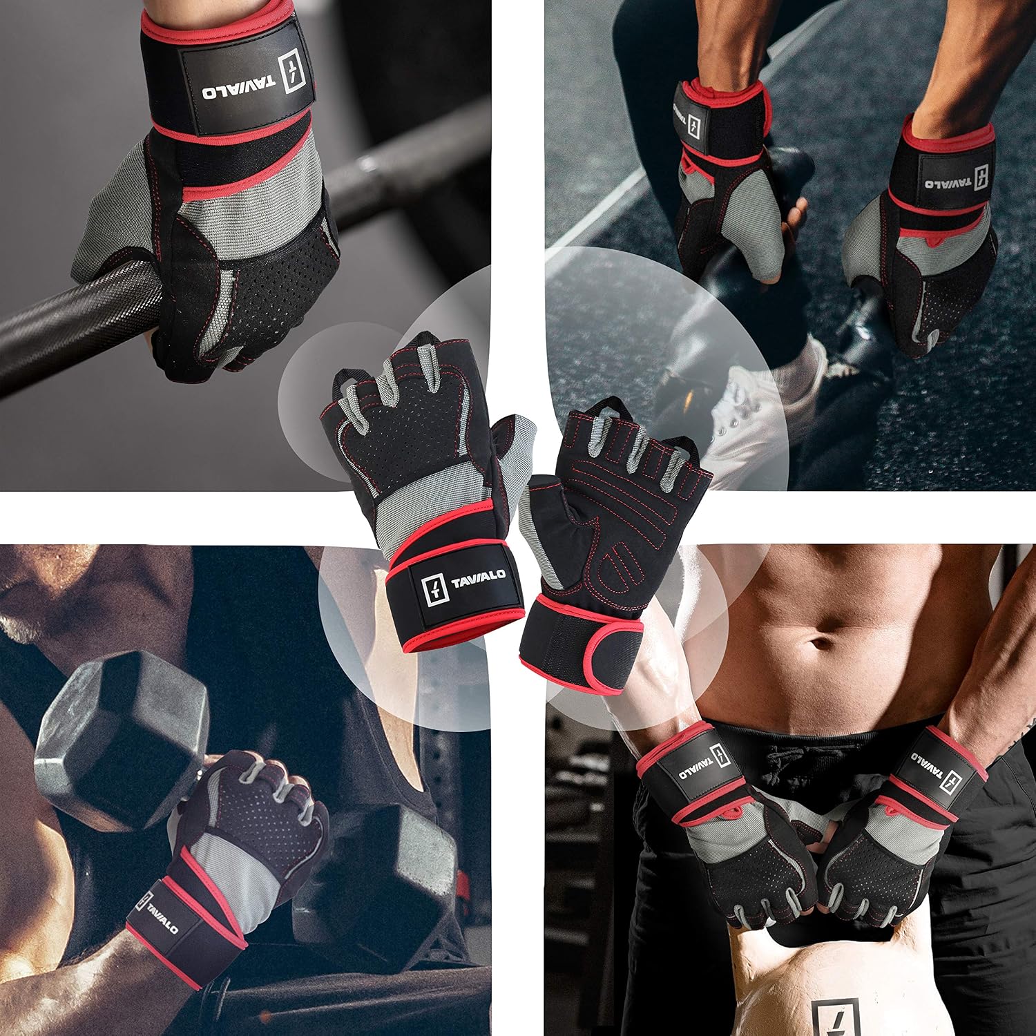 TAVIALO Fitness Training Gloves for Men Size M (16-19 cm), Colours Black/Grey/Red, Reinforced Palm - Image 5