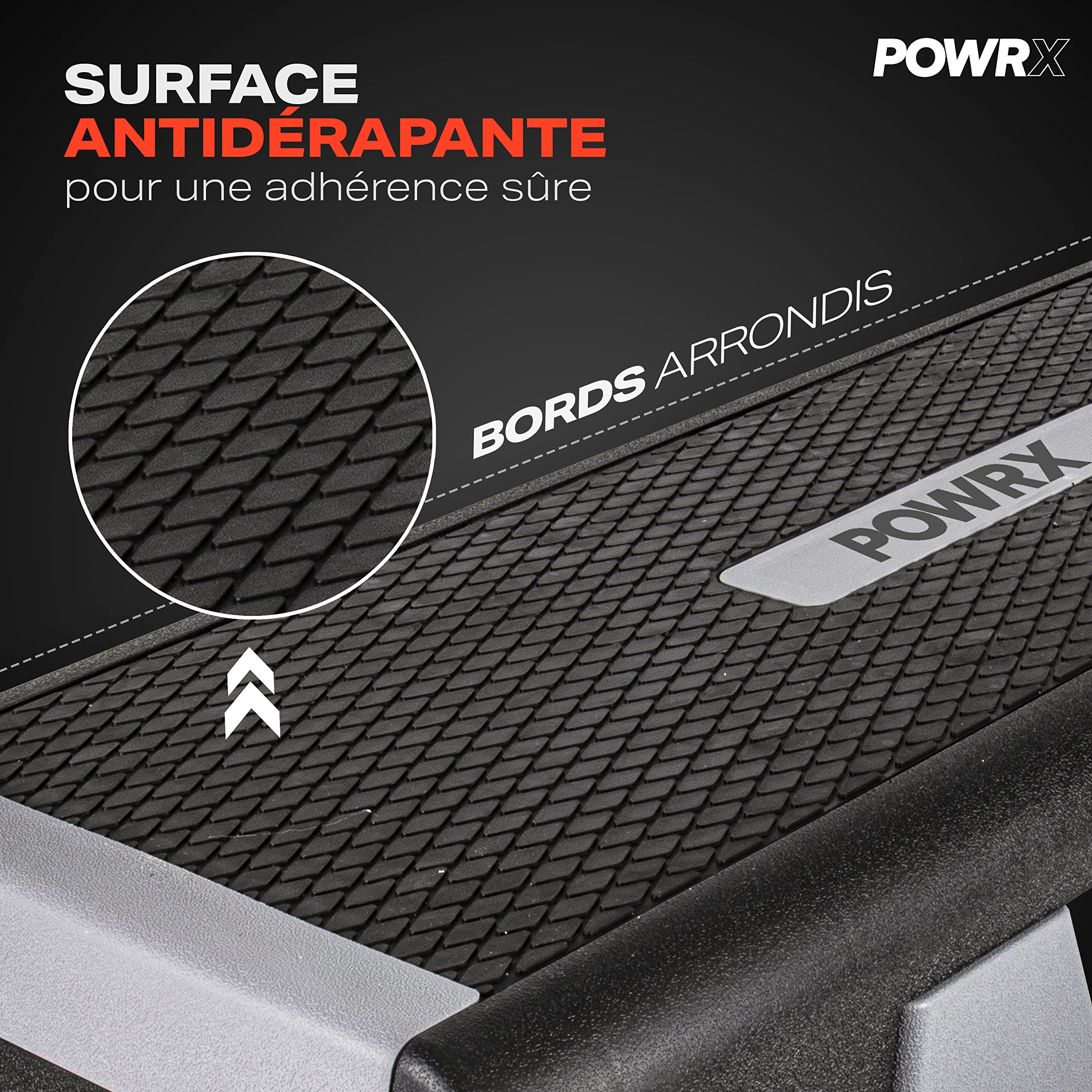 POWRX Step Aerobics Professional Fitness (89 x 34 cm) - Stepper d'entraînement à domicile ou en salle de sport - Hauteur réglable et surface antidérapante
