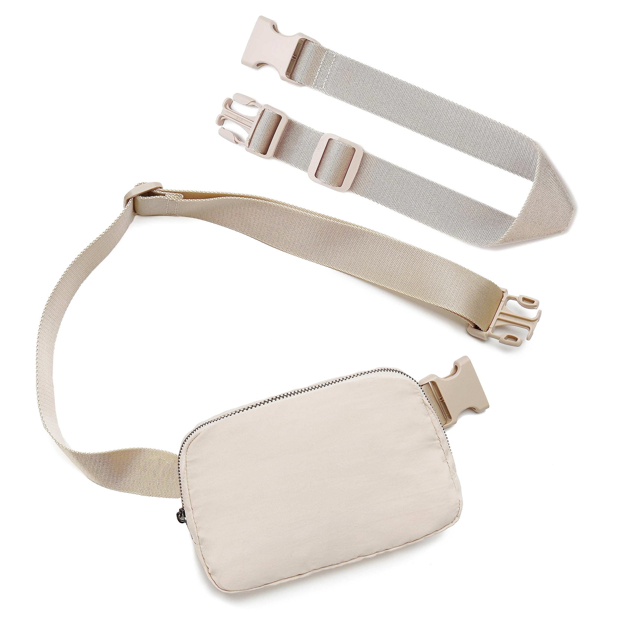 Belt Bag Waist Pack Bum Bag Crossbody Fanny Pack for Women and Men with Extender Strap Small Waist Pouch for Travel Workout Running Hiking(Beige+strap）, Beige+strap