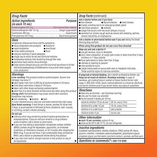 Miniatura 5 de Tienda Basic Care Resfriado y gripe diurnos severos, medicamento líquido de máxima fuerza, alivia dolores, dolor, fiebre, tos, congestión nasal y de