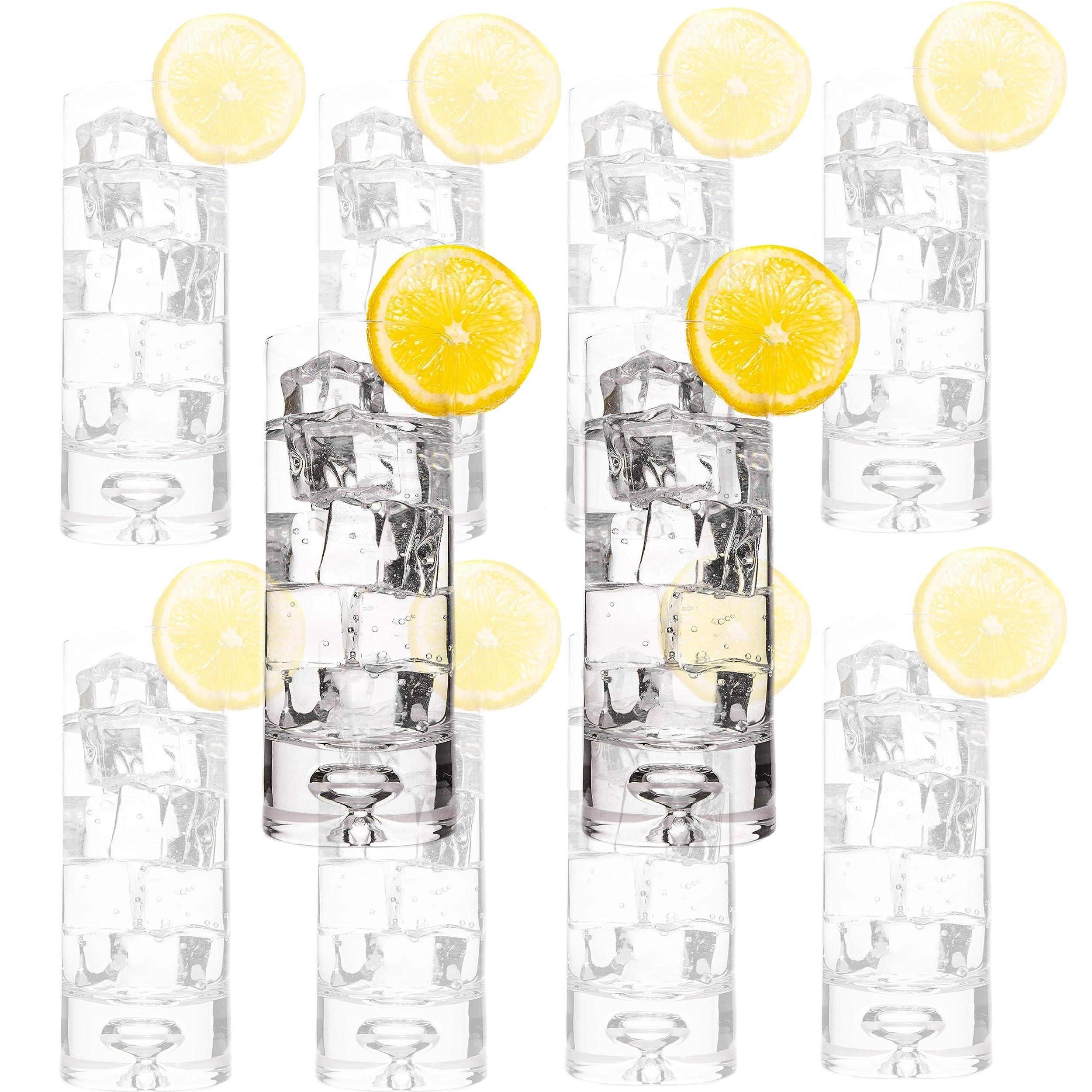 LEMONSODA Premium Crystal Bubble Base Highball Collins Glasses - Set of 12 - Fully Sealed Heavy Bottom Bubble Base - Great for Water, Juice, Beer, Cocktails, and More [2041]