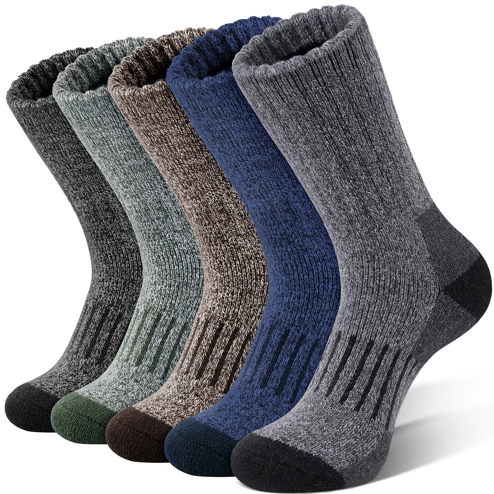 SIMIYA Merino Wool Socks for Men, 5 Pairs Thermal Warm Hiking Super Thick Crew Work Cushion Sock for Mens Winter Cold Weather