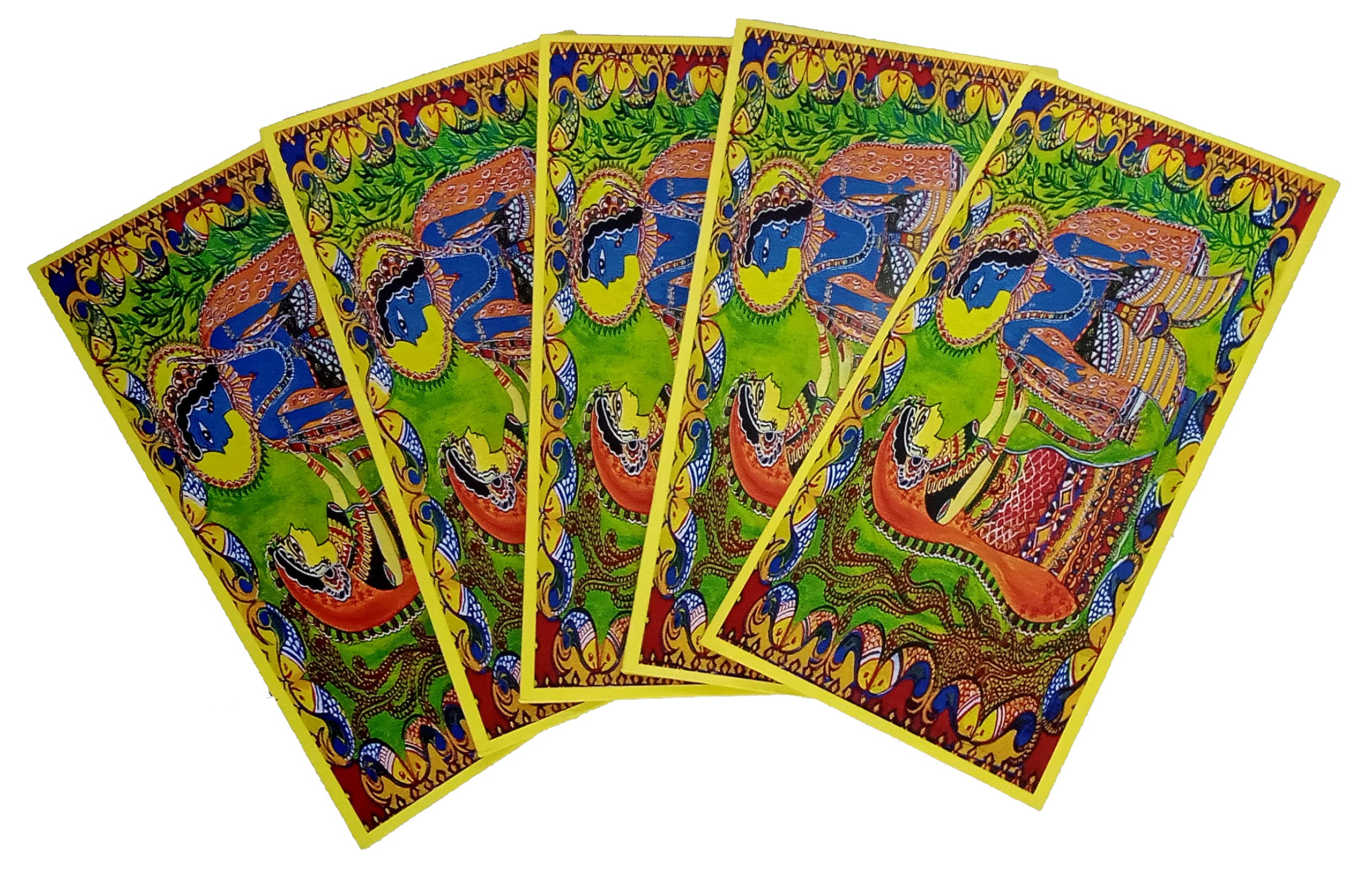 Purpledip Paper Envelopes Radha Krishna: Pack of 5 for Letters Notes Wishes Cards (12439), Multicolor, Medium (7 * 3.5 Inches)