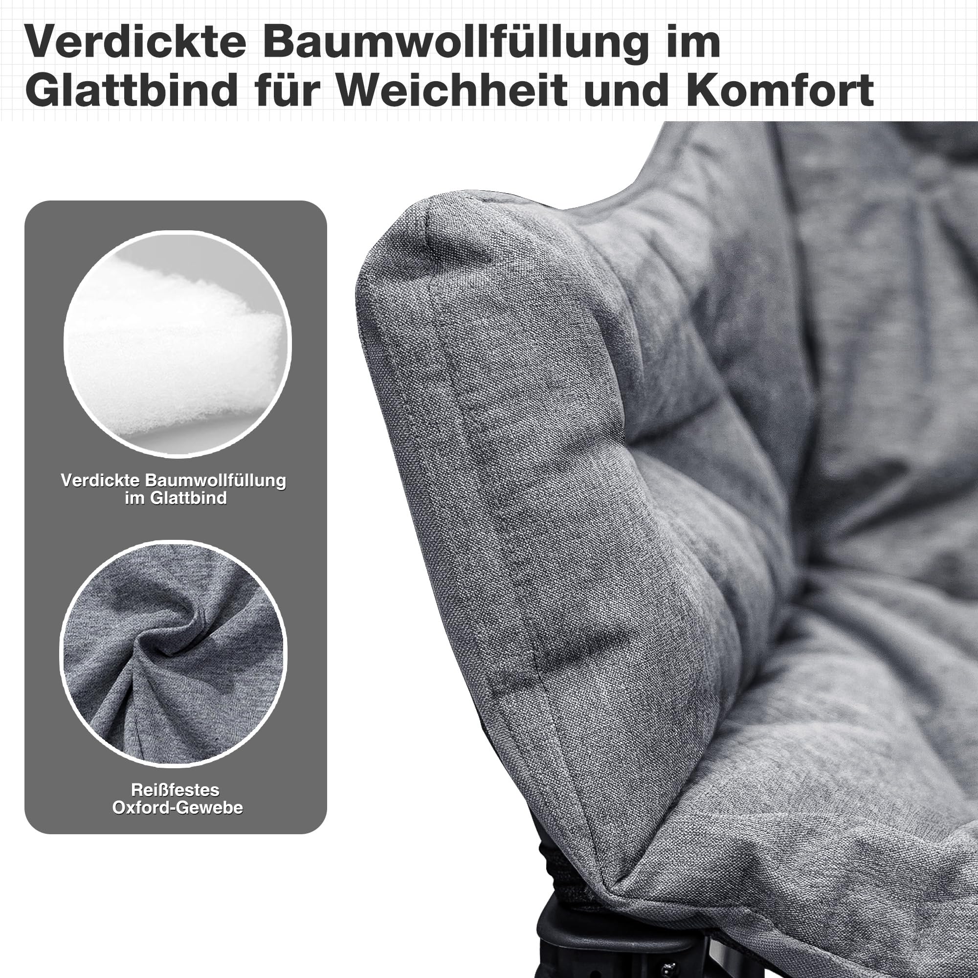 Podwójne krzesło kempingowe, składane, sofa kempingowa dla 2 osób, 320 kg, tapicerowane krzesło kempingowe, sofa kempingowa z 2-osobowym siedziskiem, do użytku wewnątrz i na zewnątrz