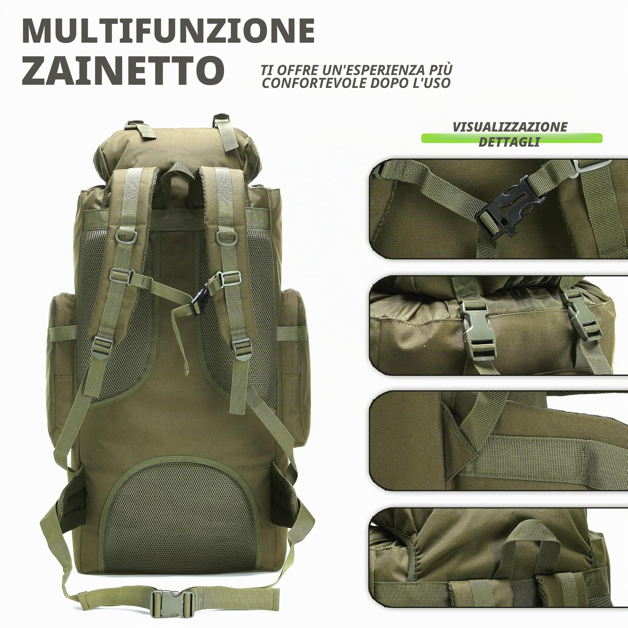 Zaino da campeggio da 100 l, zaino tattico militare Molle, zaino da trekking leggero impermeabile