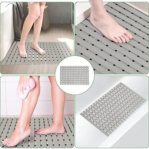 Miniatura 5 de Alfombrilla antideslizante para bañera con gran orificio de drenaje, corte DIY para ducha dentro exterior, tapete de baño fácil de secar, ecológico