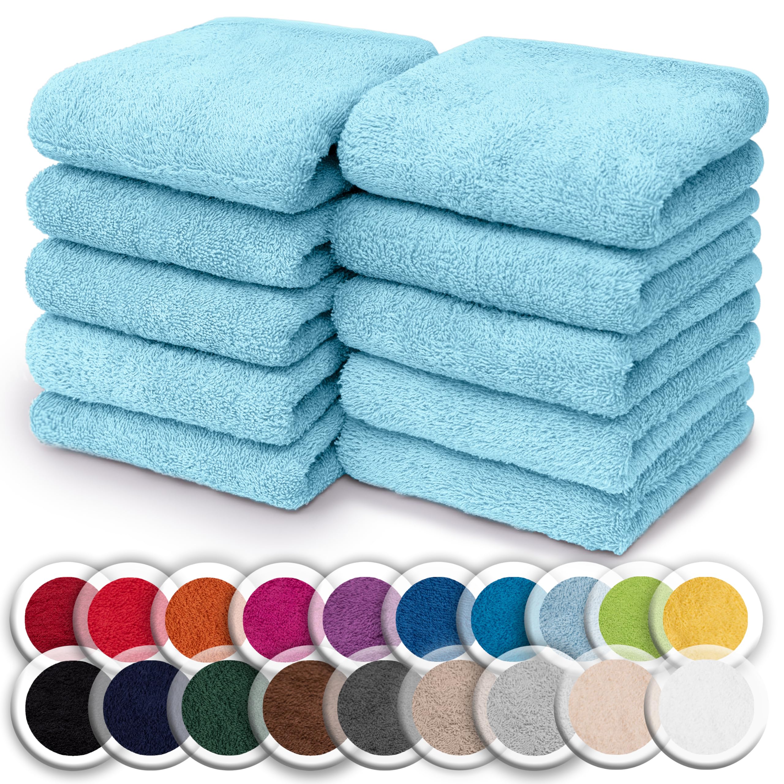 NatureMark Set of 10 Washcloths Made of 100% Cotton - Soft and Absorbent Face and Hand Towels - Practical for Bathroom and Kitchen - 30 x 30 cm, Light Blue