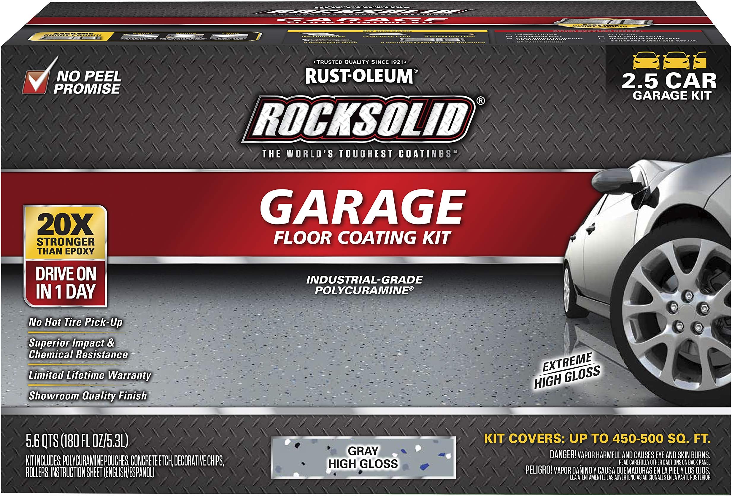 293513 RockSolid Polycuramine Garage Floor Coating, 2.5 Car Kit, High Gloss Gray, 1 Count (Pack of 1)