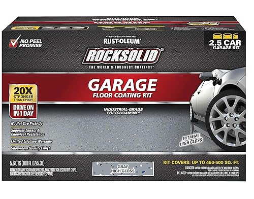 Rust-Oleum 293513 Rocksolid Polycuramine Garage Floor Coating, 2.5 Car Kit, High Gloss Gray, 1 Count (Pack Of 1)