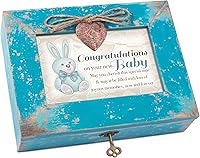 Vista 1 de Cottage Garden Congratulations On Your Baby Teal Distressed Locket Music Box Plays You are My Sunshine