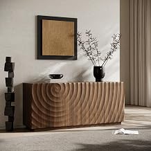 59 Sideboard Buffet Cabinet, 4 Doors Wood Kitchen Storage Cabinet Sideboard with Water Ripple Doors & Suspended Base, 2 Tiers Mid Century Modern TV Stand for Living Dining Room,Walnut