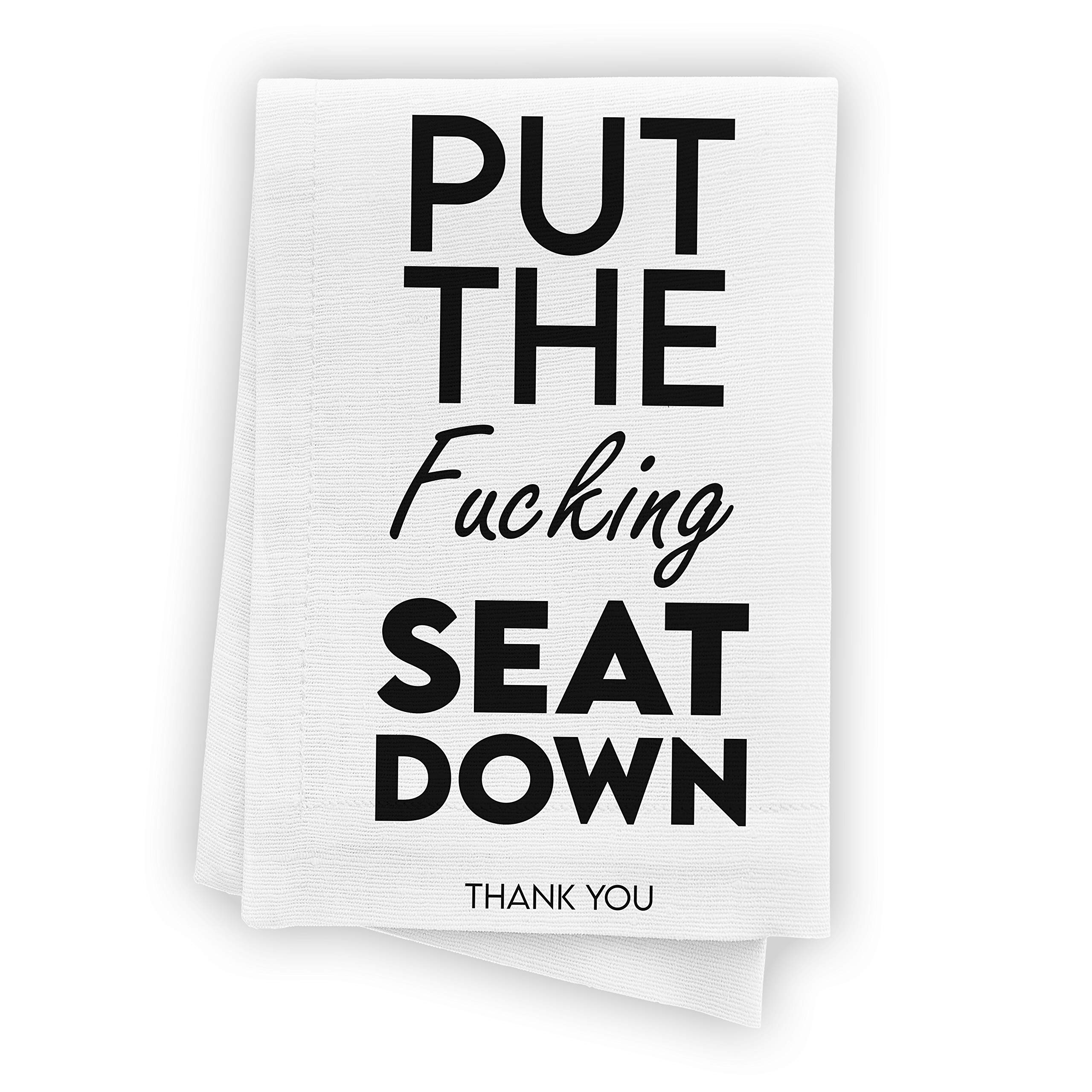 APRON DADDY Funny Bathroom Hand Towel - Put The Seat Down, Funny Bathroom Decoration Towels with Sayings, Guest Bathroom Housewarming Gifts for Her, 16 by 25 inch, 100% Cotton, Fun Towels