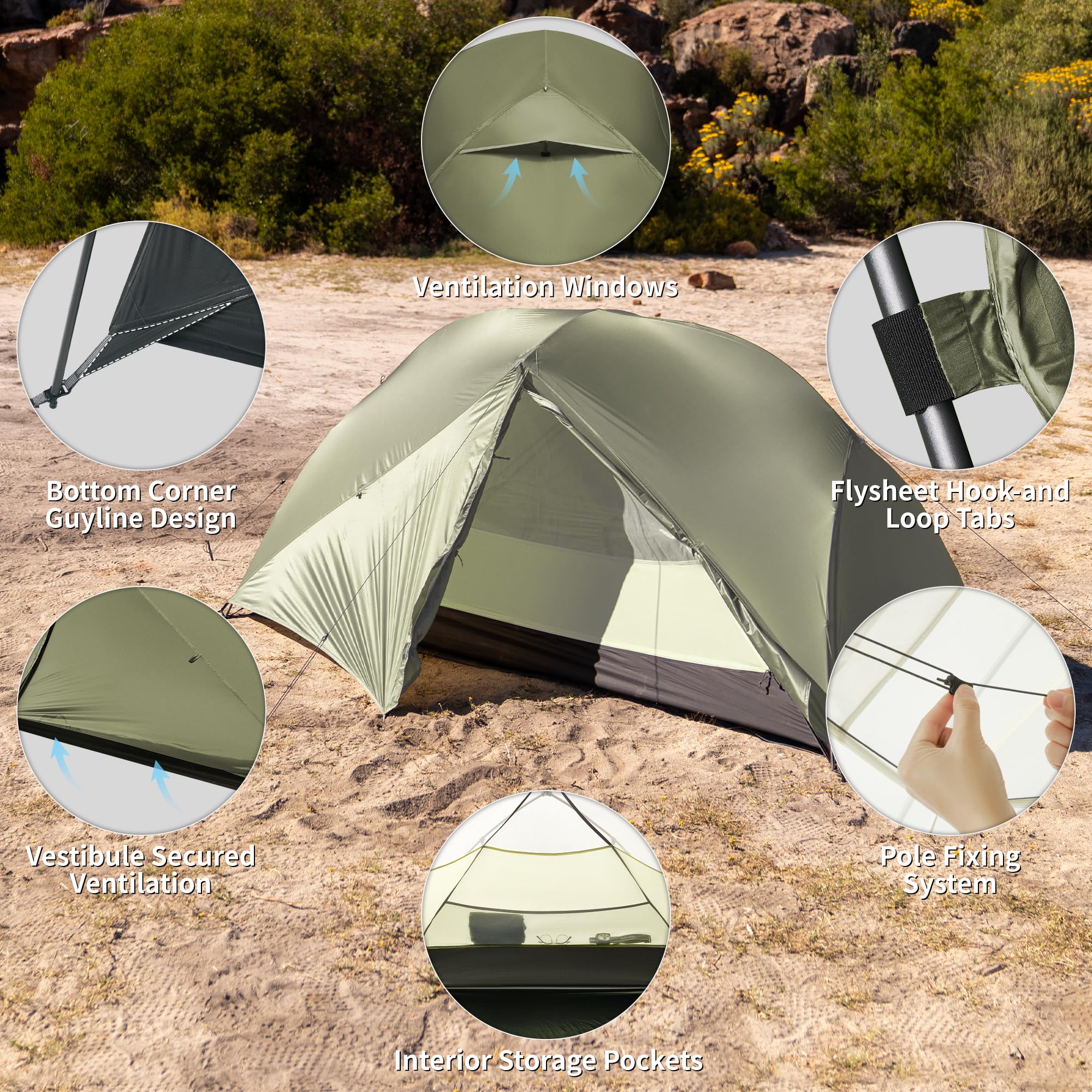 Naturehike Tienda de campaña Mongar Pro ultraligera, resistente al viento, impermeable, para trekking, portátil, para 1, 2 y 3 personas, 3-4 temporadas, para camping, senderismo