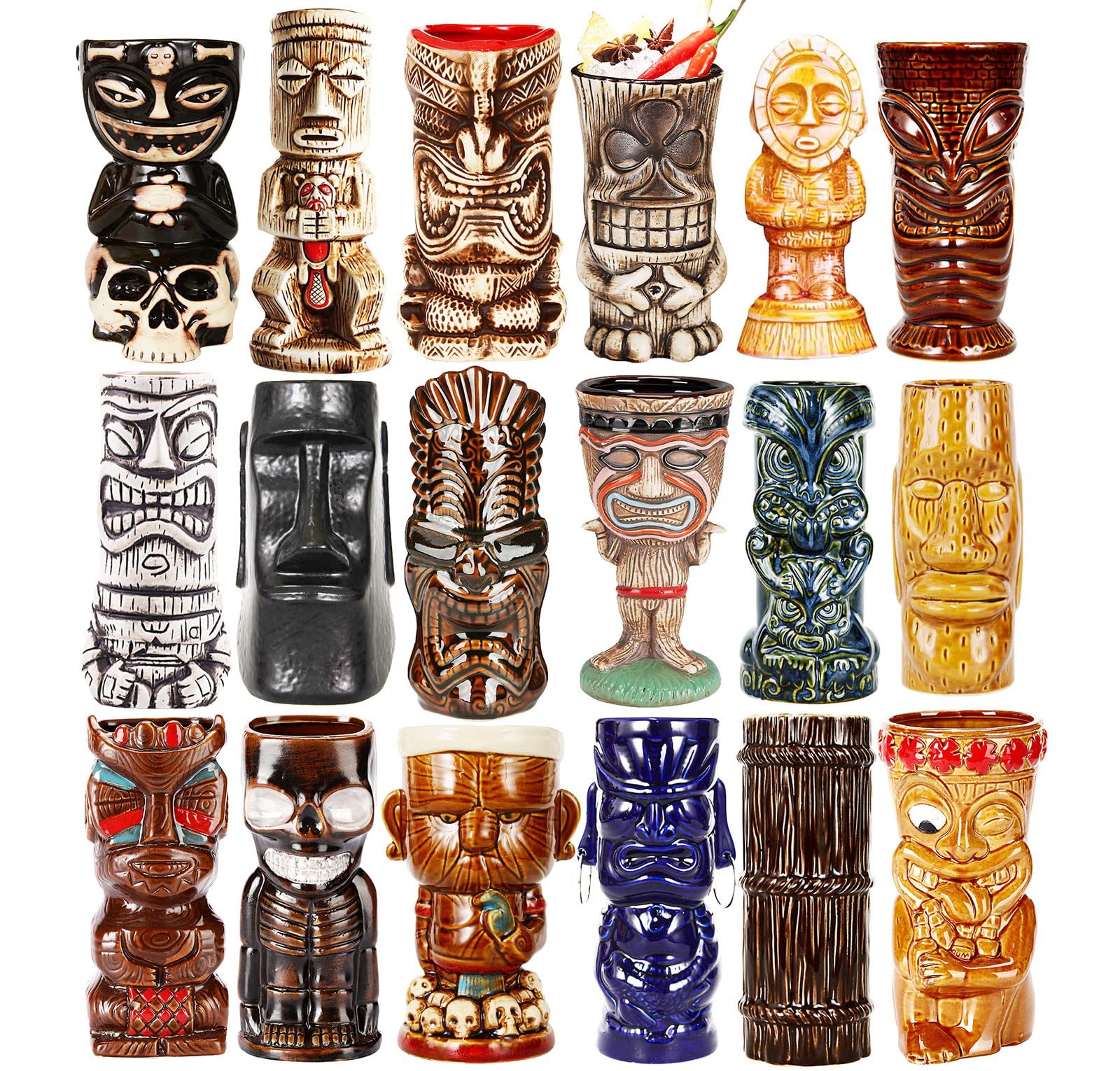 Tiki Mug, Hawaii Tiki Cup, bicchieri da cocktail, ceramica, set di 18 tazze, tazze da cocktail, per feste esotiche