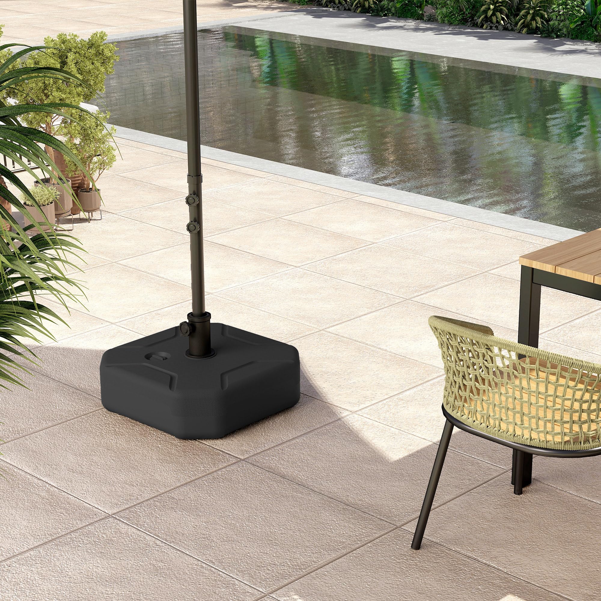 Outsunny Base per Ombrellone Quadrata, Supporto Pesante per Ombrelloni da Esterno, Riempibile con Sabbia Fino a 25kg o con Acqua Fino a 20kg, per Giardino, Piscina, Nero
