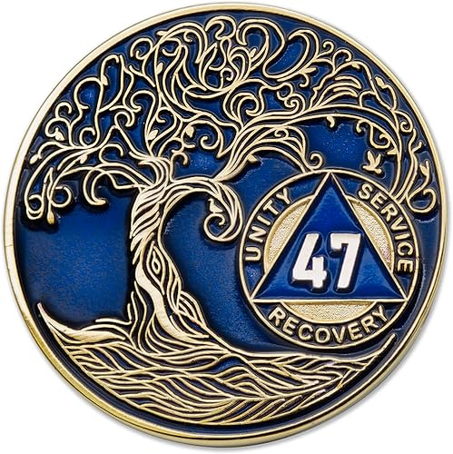 Miniatura 5 de 26 años AA Medallion Twisted Tree of Life chapado en oro AA Recovery Chip - Azul translúcido