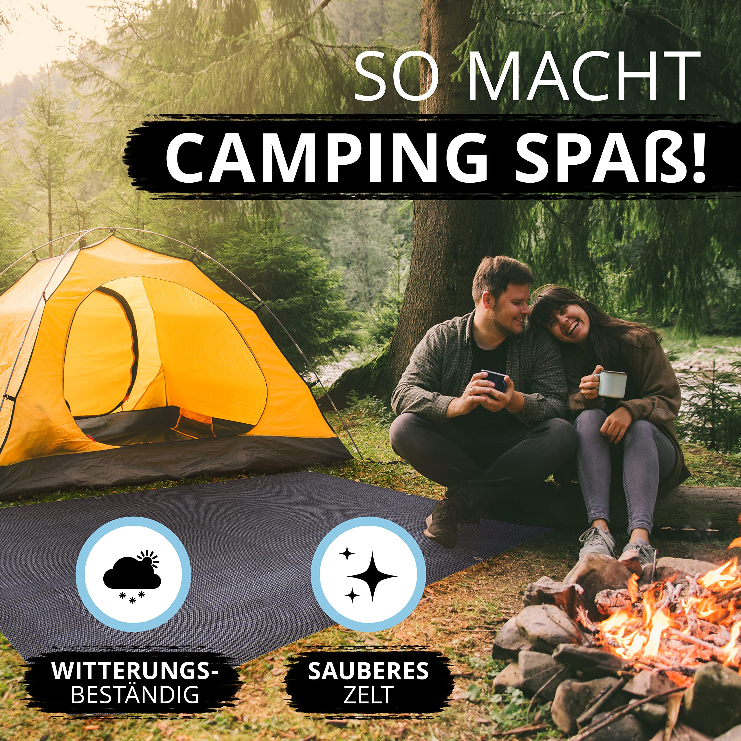 Vorzeltteppich – Markisenteppich – Outdoor-Teppich – wasserfest + wasserdurchlässig – Zeltunterlage – Diverse Größen – mit Ösen zur Befestigung – hochwertig – einfache Reinigung