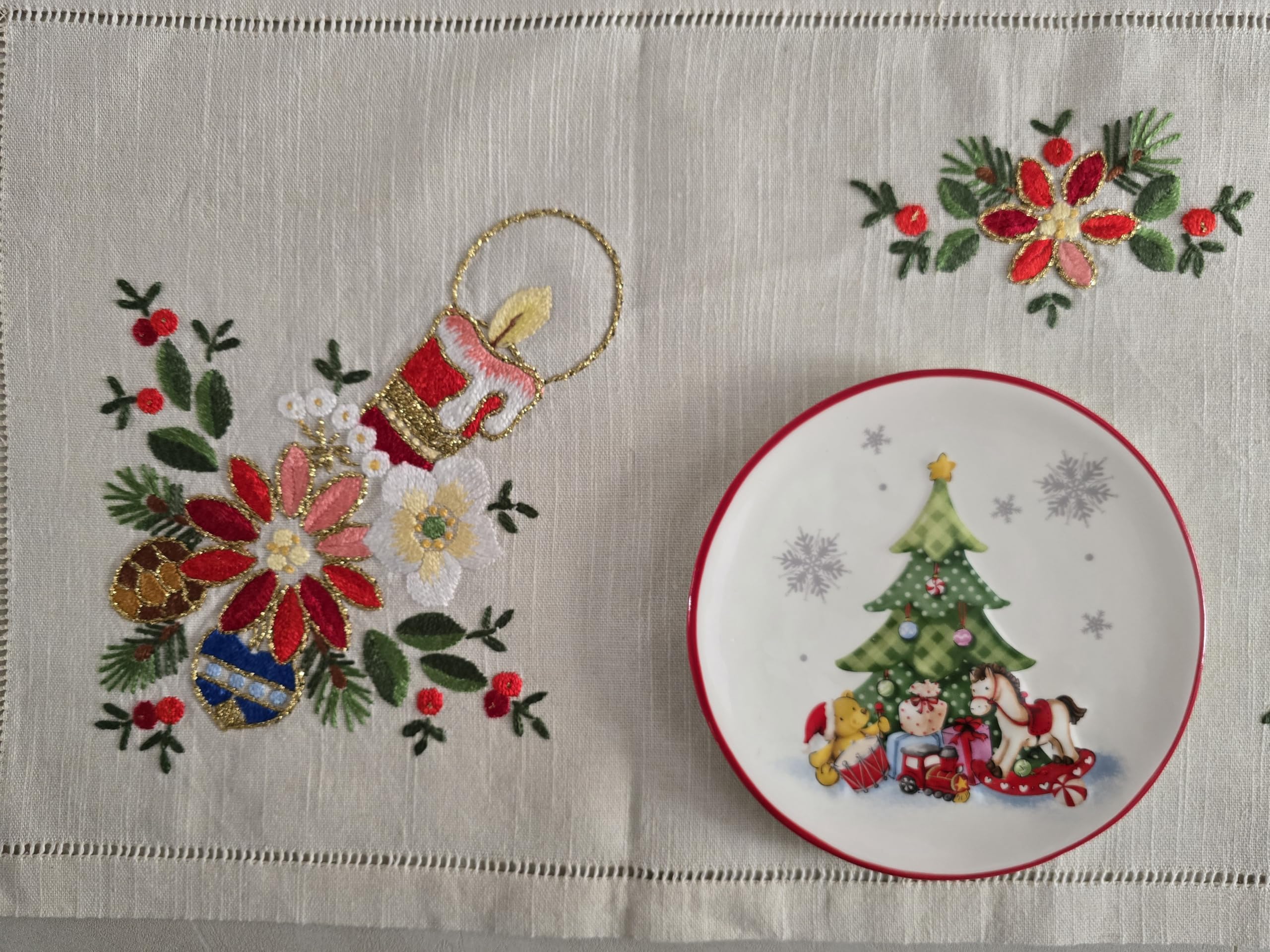 Runner natalizio ricamato a mano in canapa di lino 40 x 173 cm corsia natale