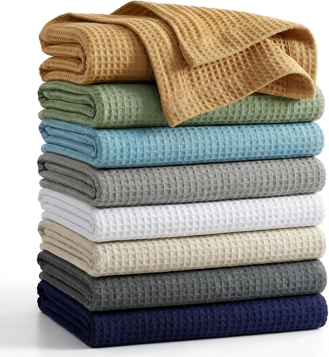 Tex Trend 100% Cotton Waffle Weave Blanket Queen Size - Soft, Breathable Cooling Blanket for Bed, Lightweight Cozy Summer & Spring Bedding, Blue, 90x90