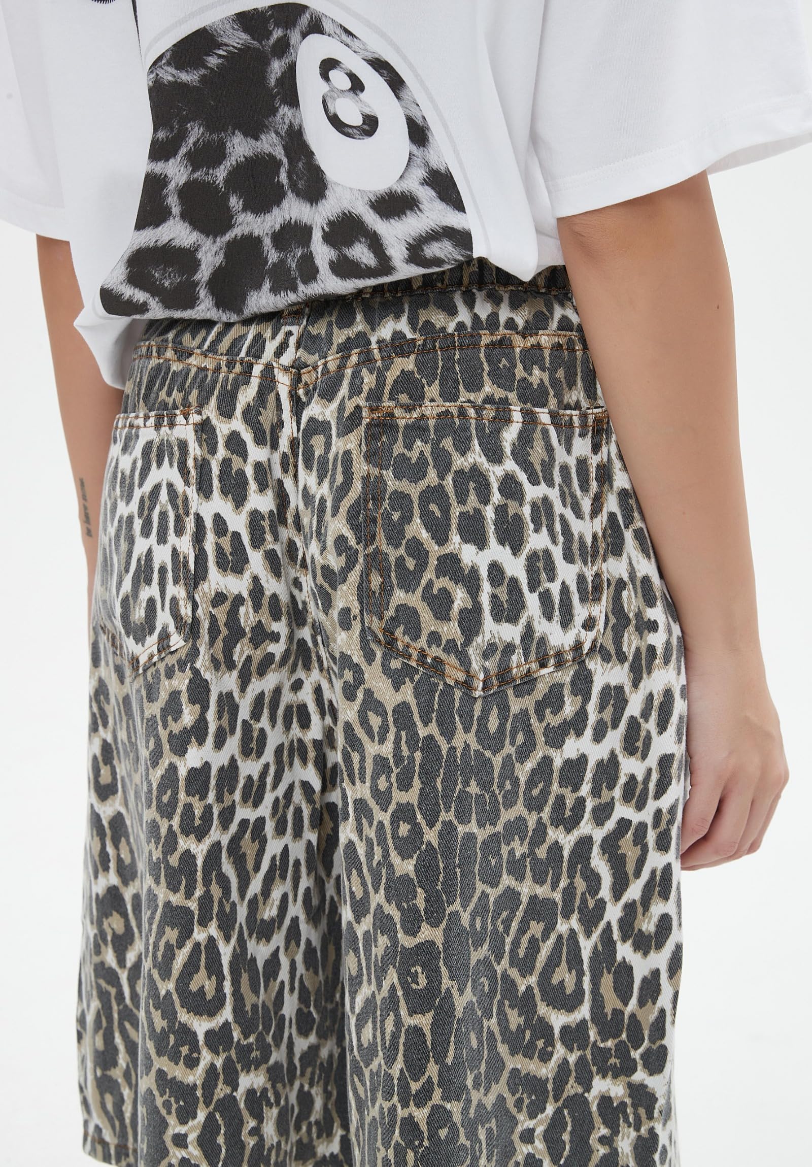 Jorts leopardato unisex da donna, pantaloncini larghi con ghepardo vintage, gamba dritta, jeans casual Y2K Streetwear