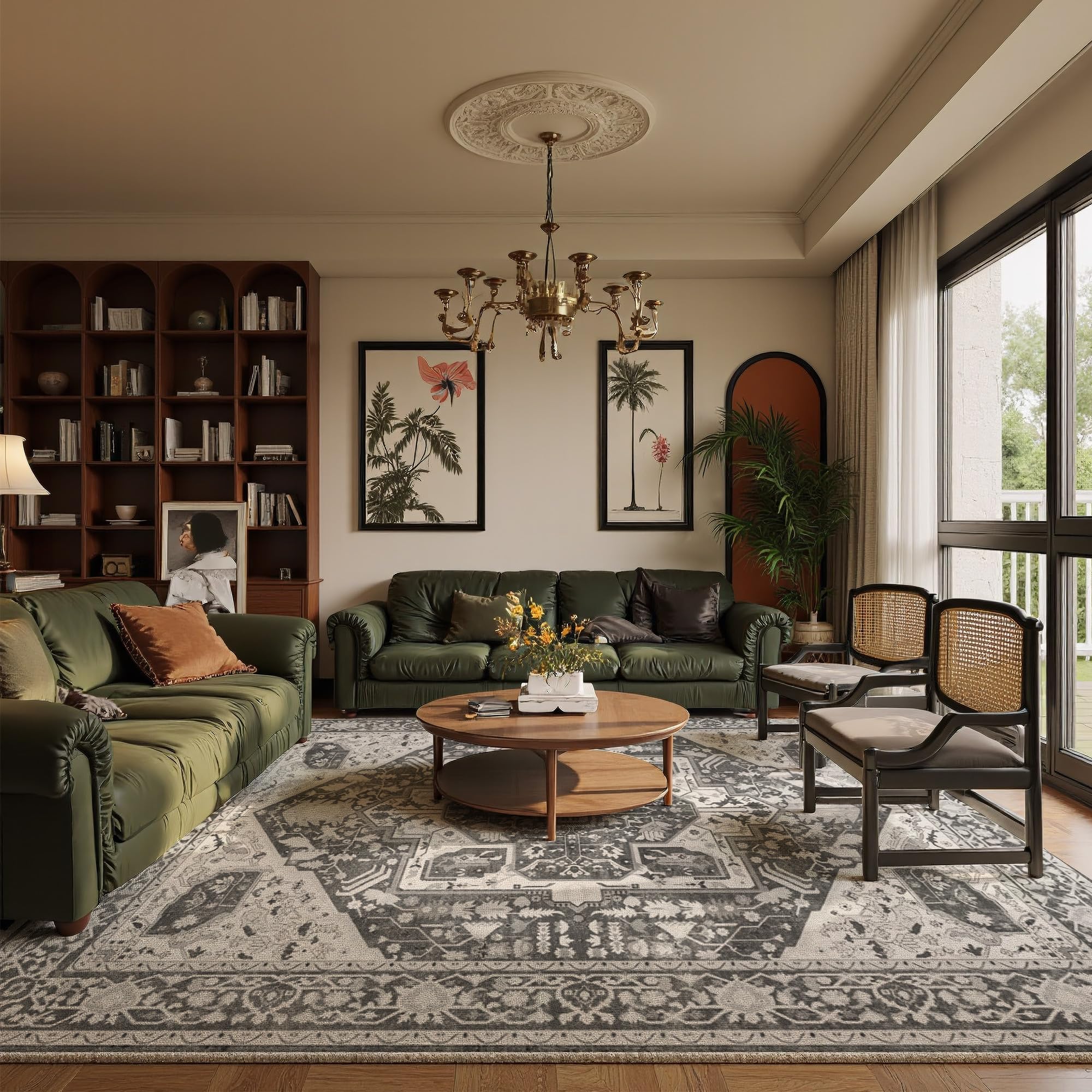 EnHomee 5x7 Area Rugs Washable for Bedroom, Boho Vintage Rugs, Foldable Area Rug for Dining Room, Non-Slip Soft Living Room Rug, Low Pile Large Carpet