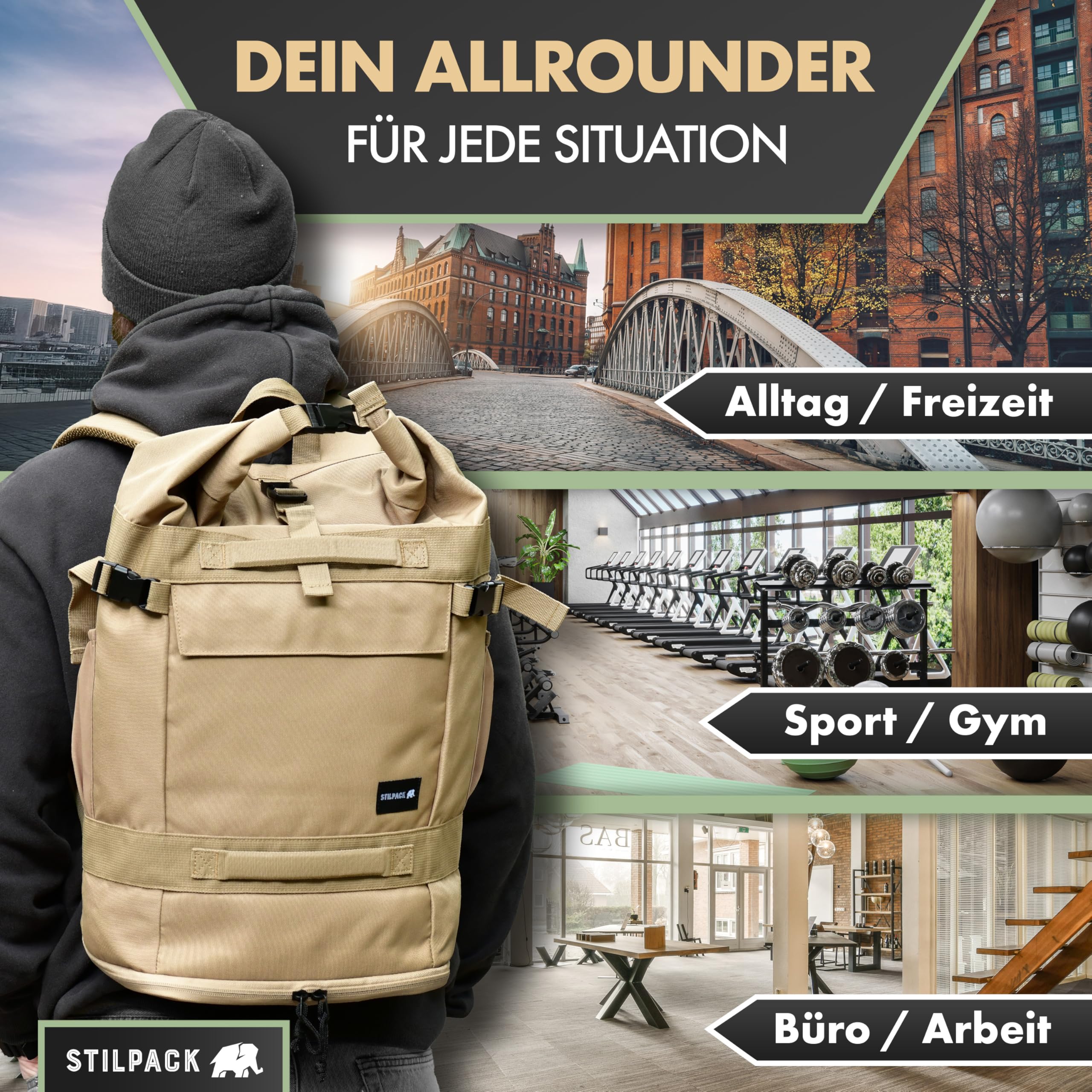 NomadX | Rolltop Rucksack Herren & Damen 30–40L – Handgepäck & Kabinengepäck – Outdoor Tagesrucksack Wasserdicht – Reiserucksack Camping Wandern Sport Travel Laptop Backpack