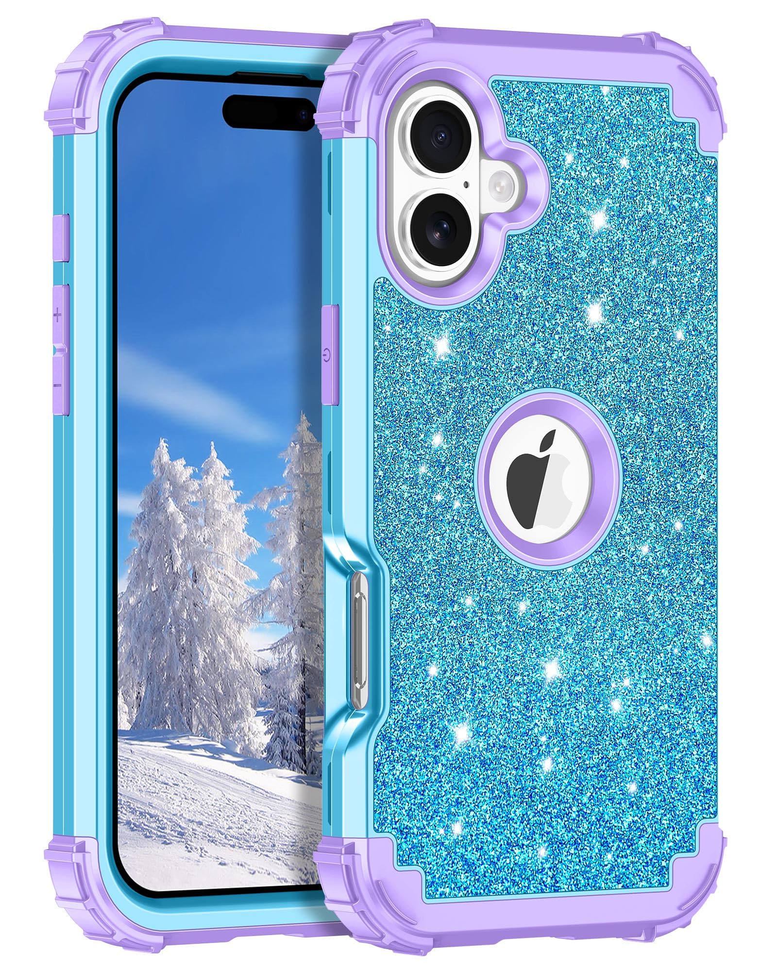 LONTECT for iPhone 16 Plus Case Glitter Sparkly Bling 3 in 1 Shockproof Heavy Duty Hybrid Sturdy High Impact Protective Cover Case for Apple iPhone 16