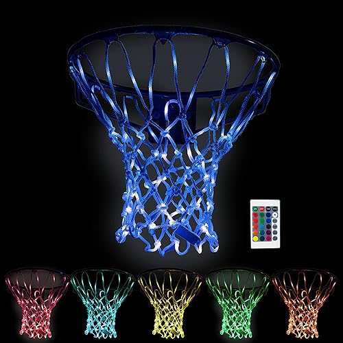 Rukket - Red de aro de baloncesto iluminada, cambia de colores con control remoto, redes de baloncesto de repuesto LED resistentes, se adapta al