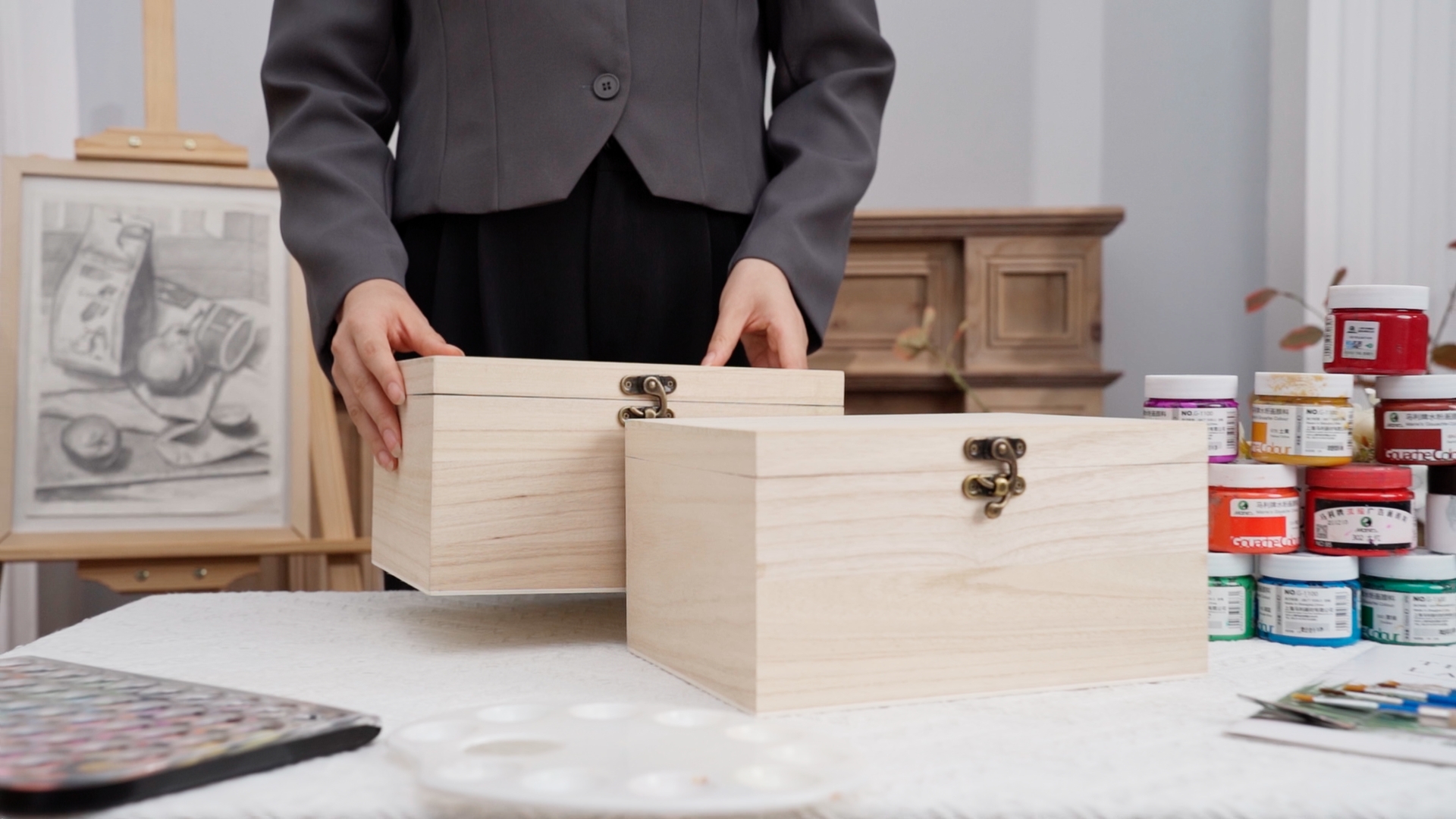 Amazon.com: Yookeer 2 Pcs Large Unfinished Wooden Box with Hinged