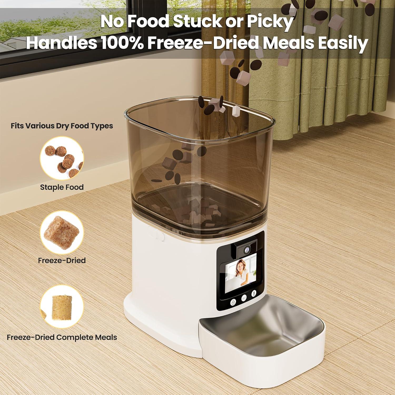 Automatic Cat Feeder with Camera, 2-Way Video& Audio, HD Video with Night Vision, 5G WiFi Pet Feeder, 5L Large Food Storage Container for Multiple Pet, Detachable for Easy Clean