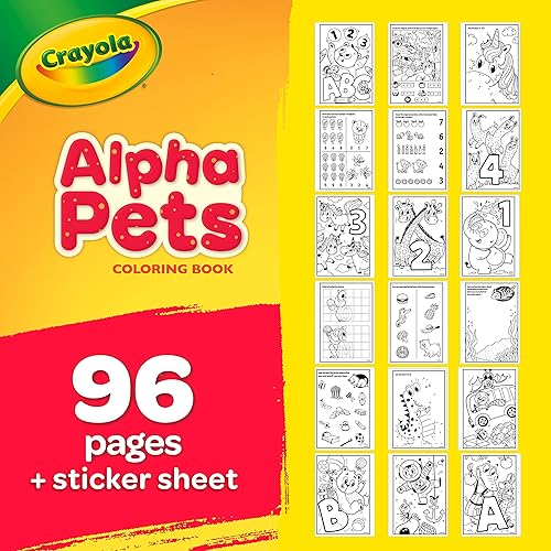 Miniatura 3 de Crayola Alpha Pets - Páginas para colorear y calcomanías, libro para colorear con números y alfabetos, regalo para niños, 96 páginas