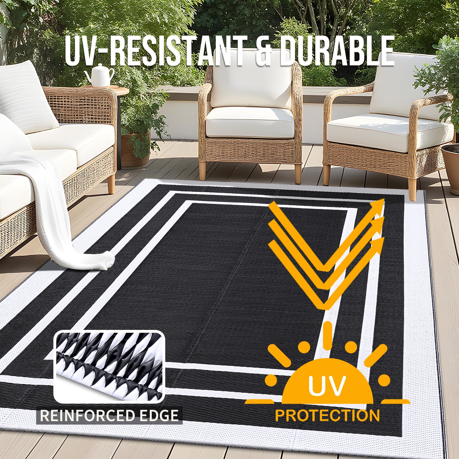Homaxy Alfombra impermeable para exterior, antideslizante, reversible, resistente a los rayos UV, alfombra de jardín, fácil de limpiar, alfombra para camping, terraza, playa, picnic, patio trasero